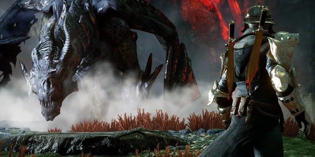 Inquisitor đối mặt với rồng hùng vĩ trong thế giới bán mở của Dragon Age: Inquisition