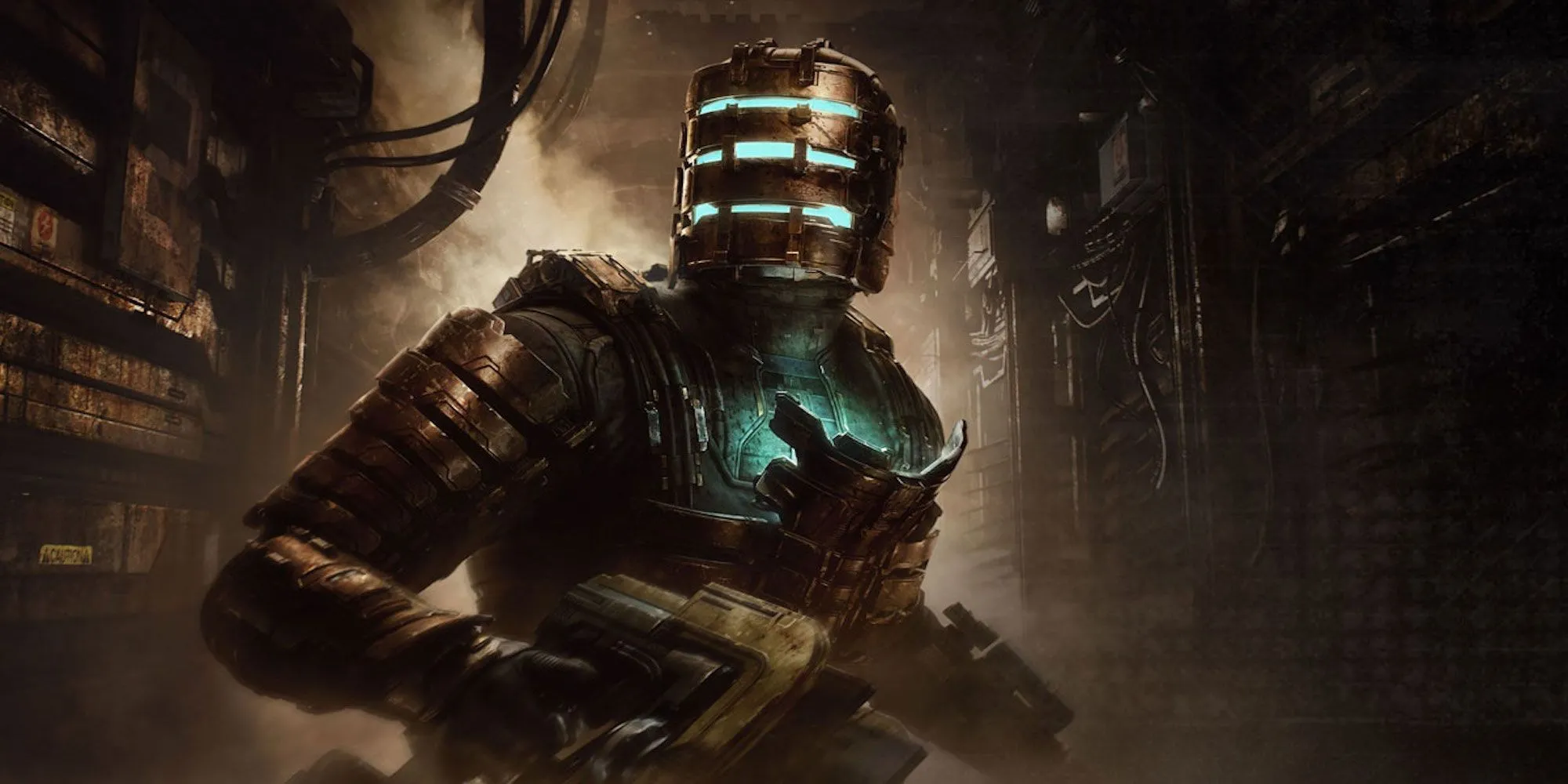 Isaac Clarke trong bộ giáp kỹ sư đối mặt quái vật Necromorph trong Dead Space