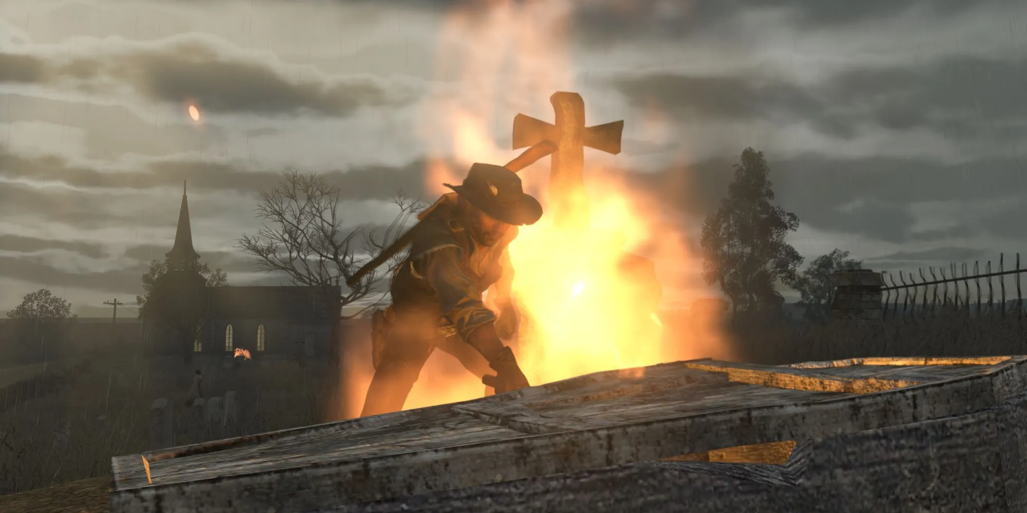 John Marston trong Red Dead Redemption Undead Nightmare đốt quan tài