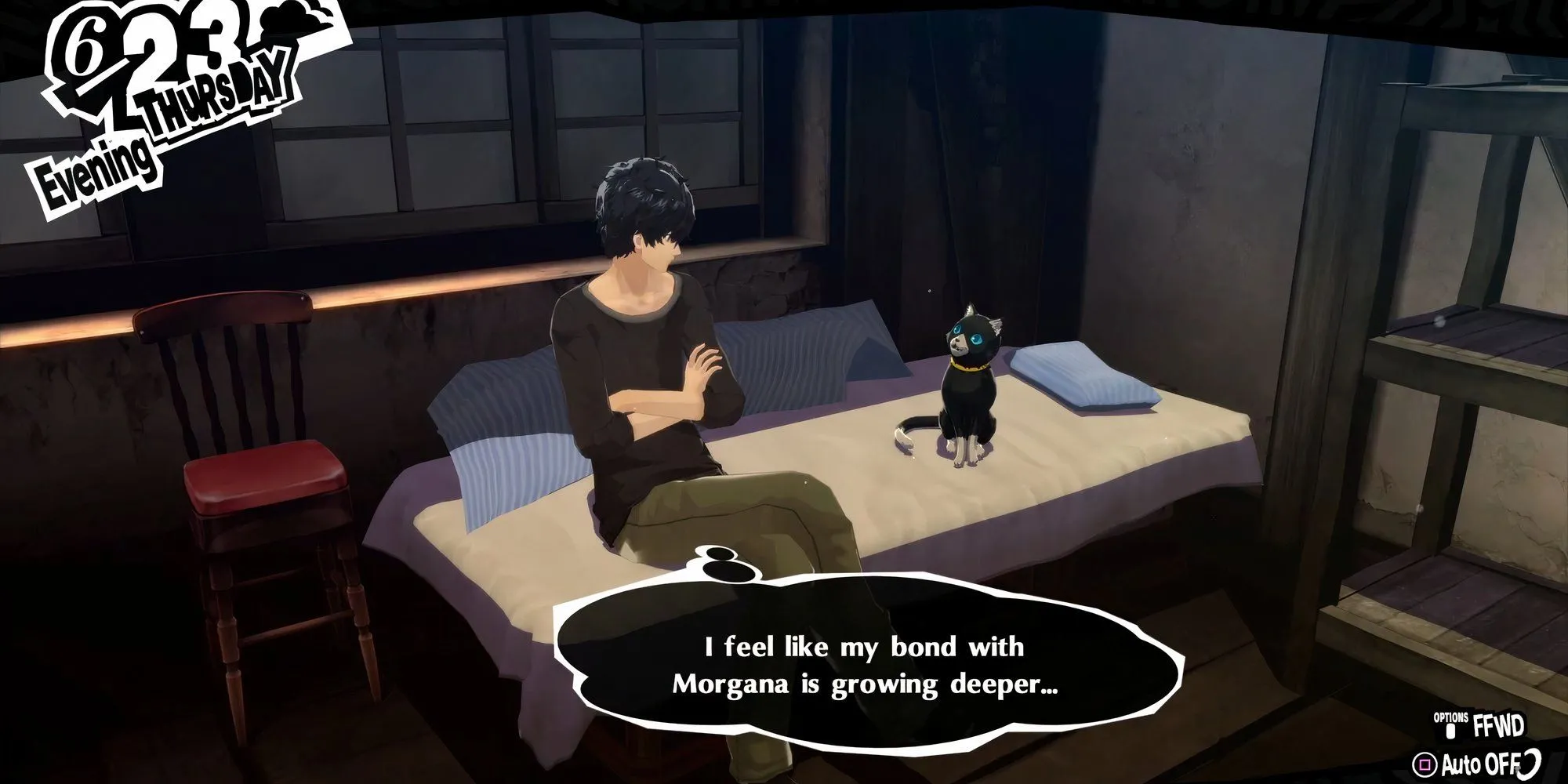 Joker và Morgana tại quán Leblanc, minh họa việc tăng hạng Confidant trong Persona 5 Royal