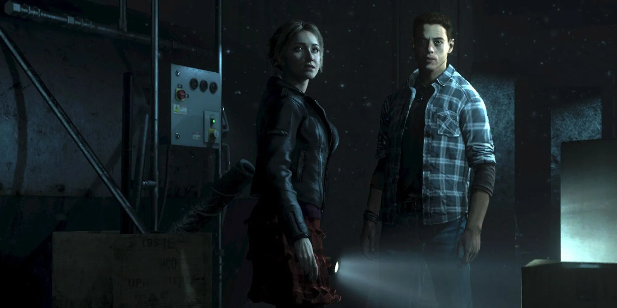 Joshua (Rami Malek) và Sam (Hayden Panettiere) trong một phân cảnh của game kinh dị tương tác Until Dawn