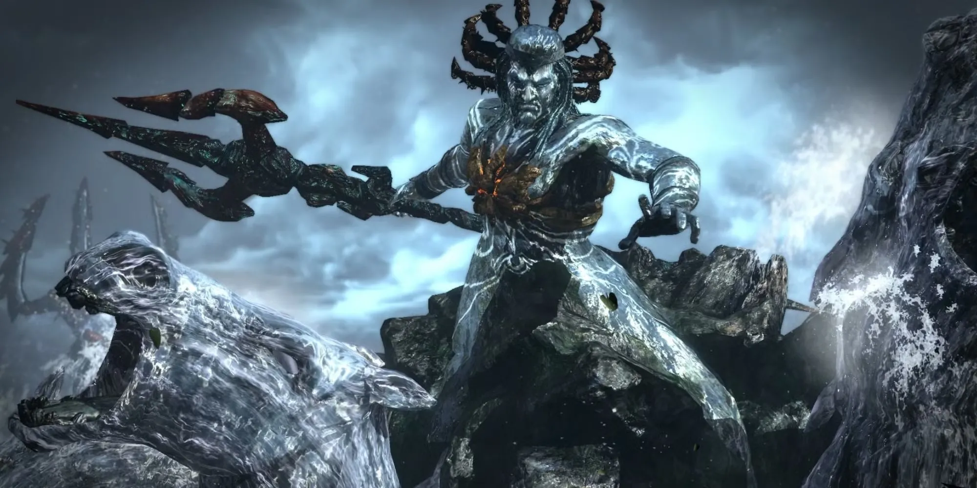Kratos chiến đấu với Poseidon trong một cảnh hoành tráng của God of War 3
