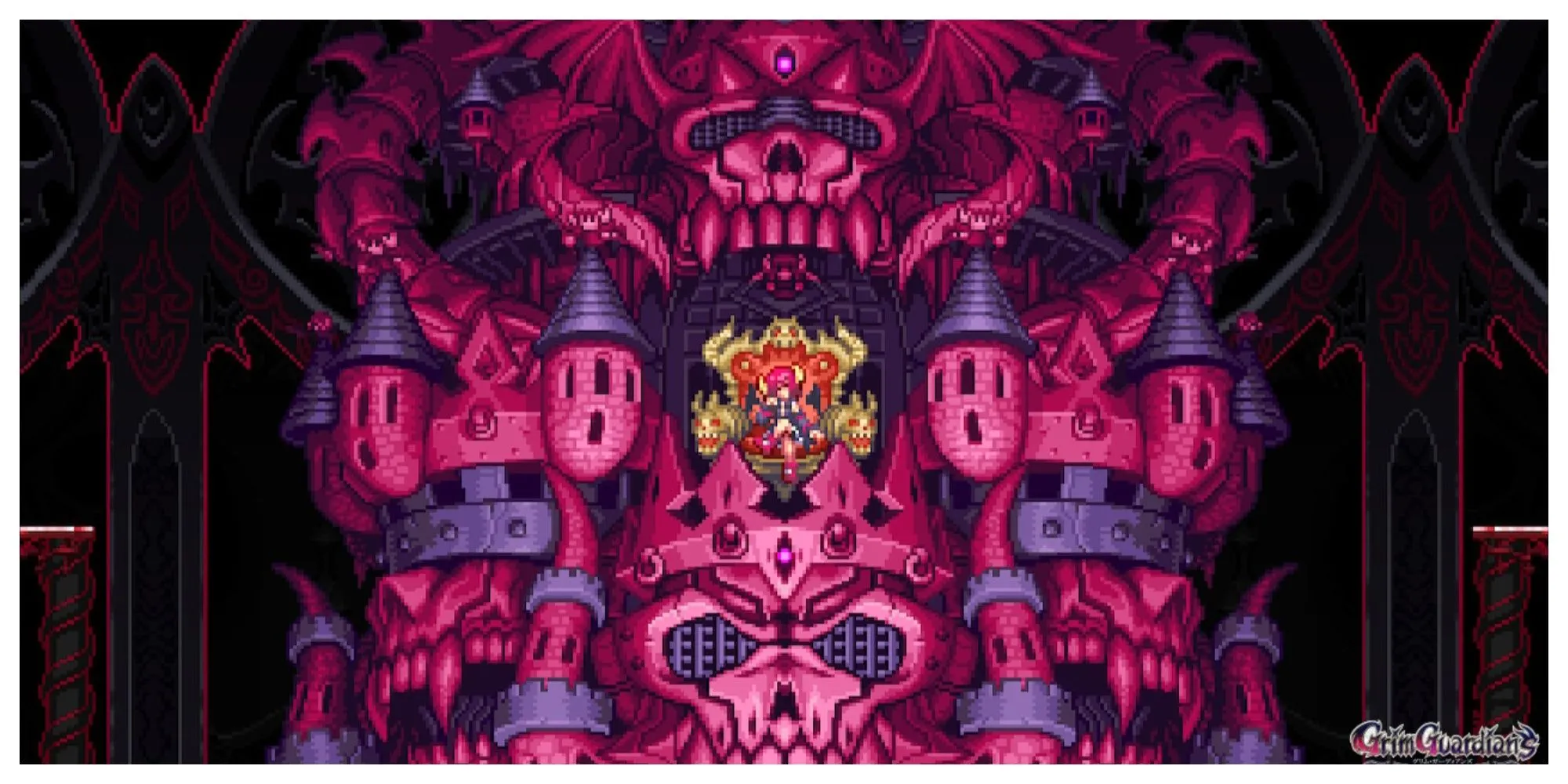 Kurona điều khiển một lâu đài mini tấn công trong Gal Guardians: Demon Purge