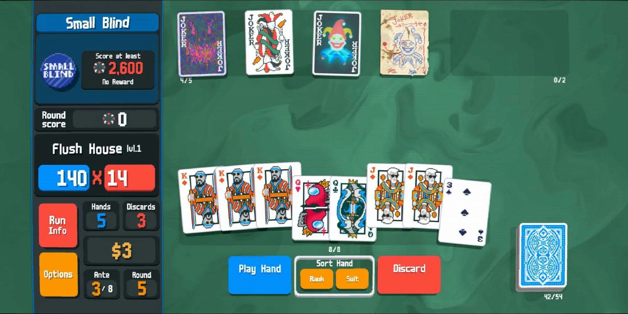 Lá bài Flush House đặc trưng trong game Balatro