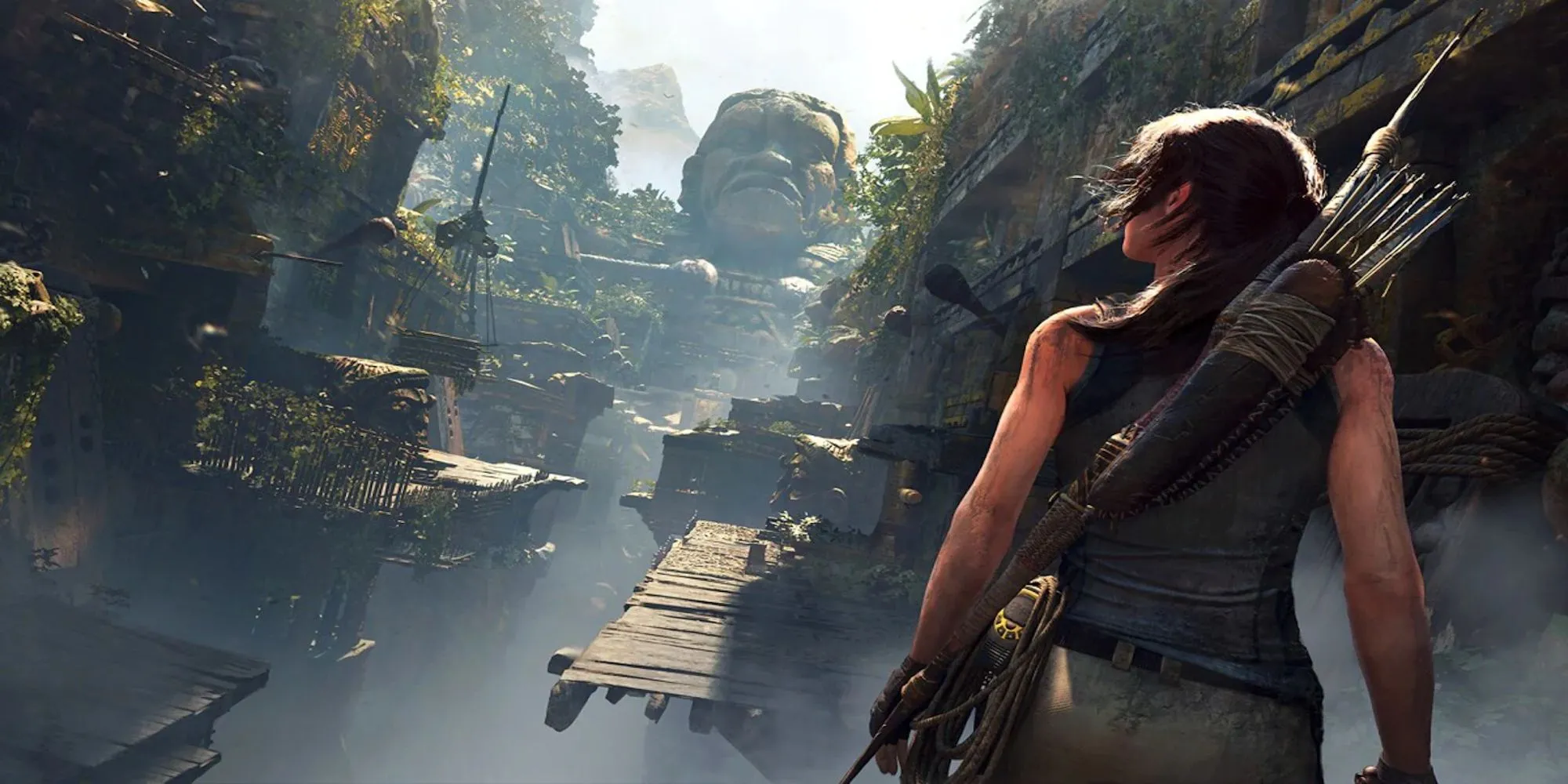Lara Croft khám phá hòn đảo Yamatai đầy bí ẩn trong Tomb Raider (2013), một tựa game tuyến tính kết hợp yếu tố bán thế giới mở