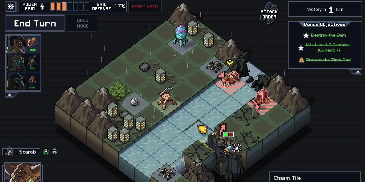 Lối chơi chiến thuật trên bản đồ ô vuông trong Into The Breach