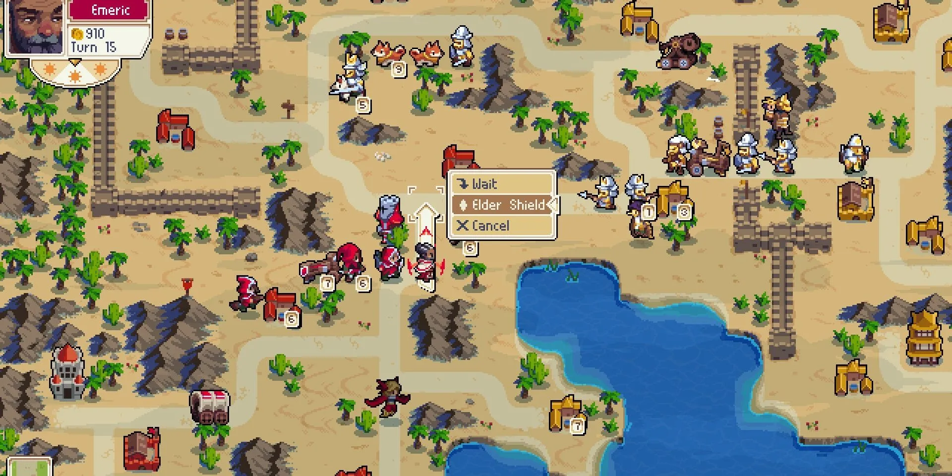 Màn hình chiến thuật theo lượt trong game Wargroove với các đơn vị quân