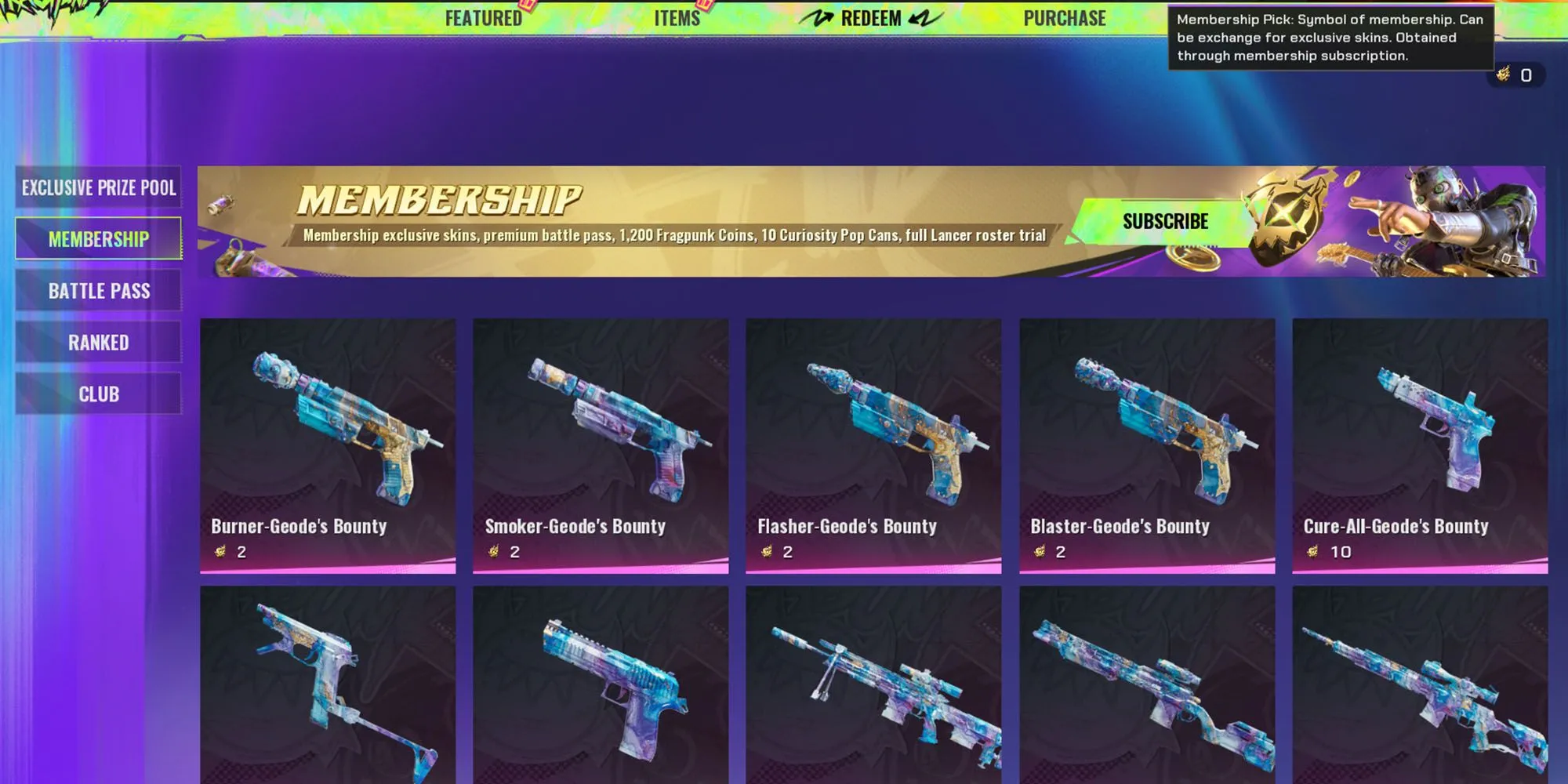 Membership Pick - đơn vị tiền tệ dành riêng cho thành viên đăng ký gói trong FragPunk