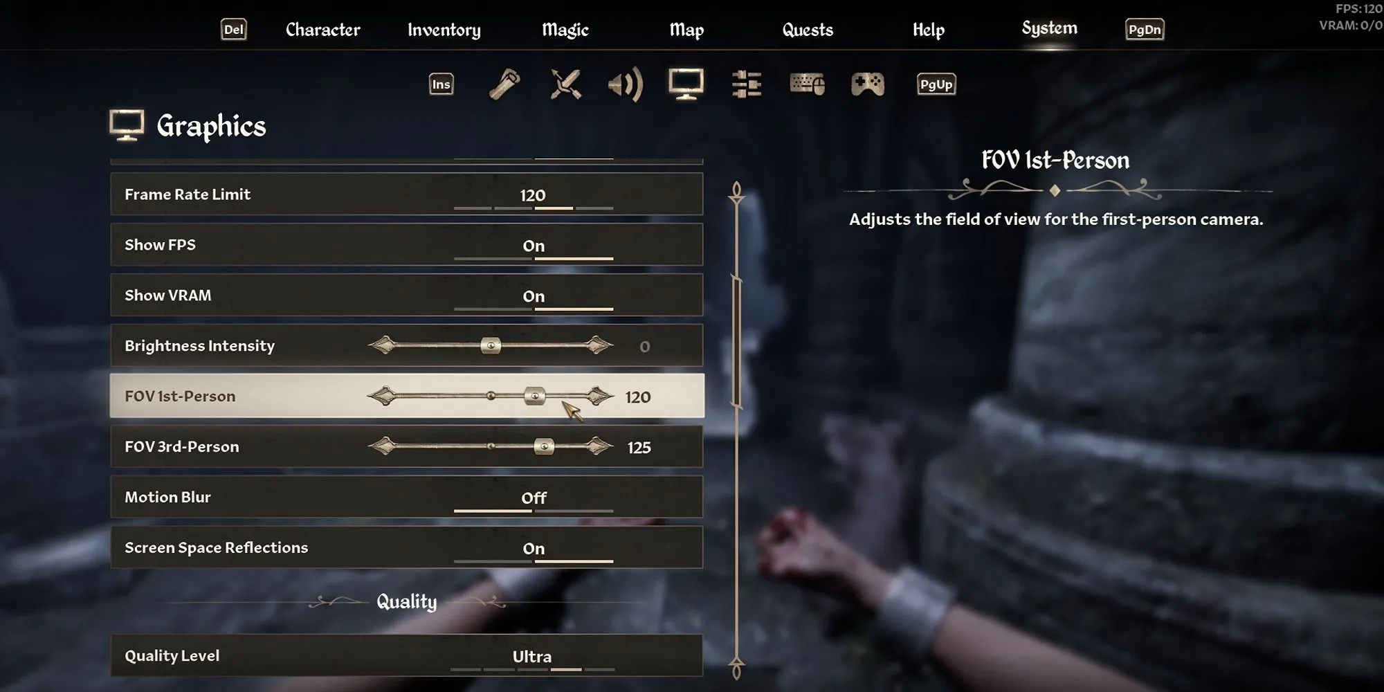Menu cài đặt video trong Oblivion Remastered