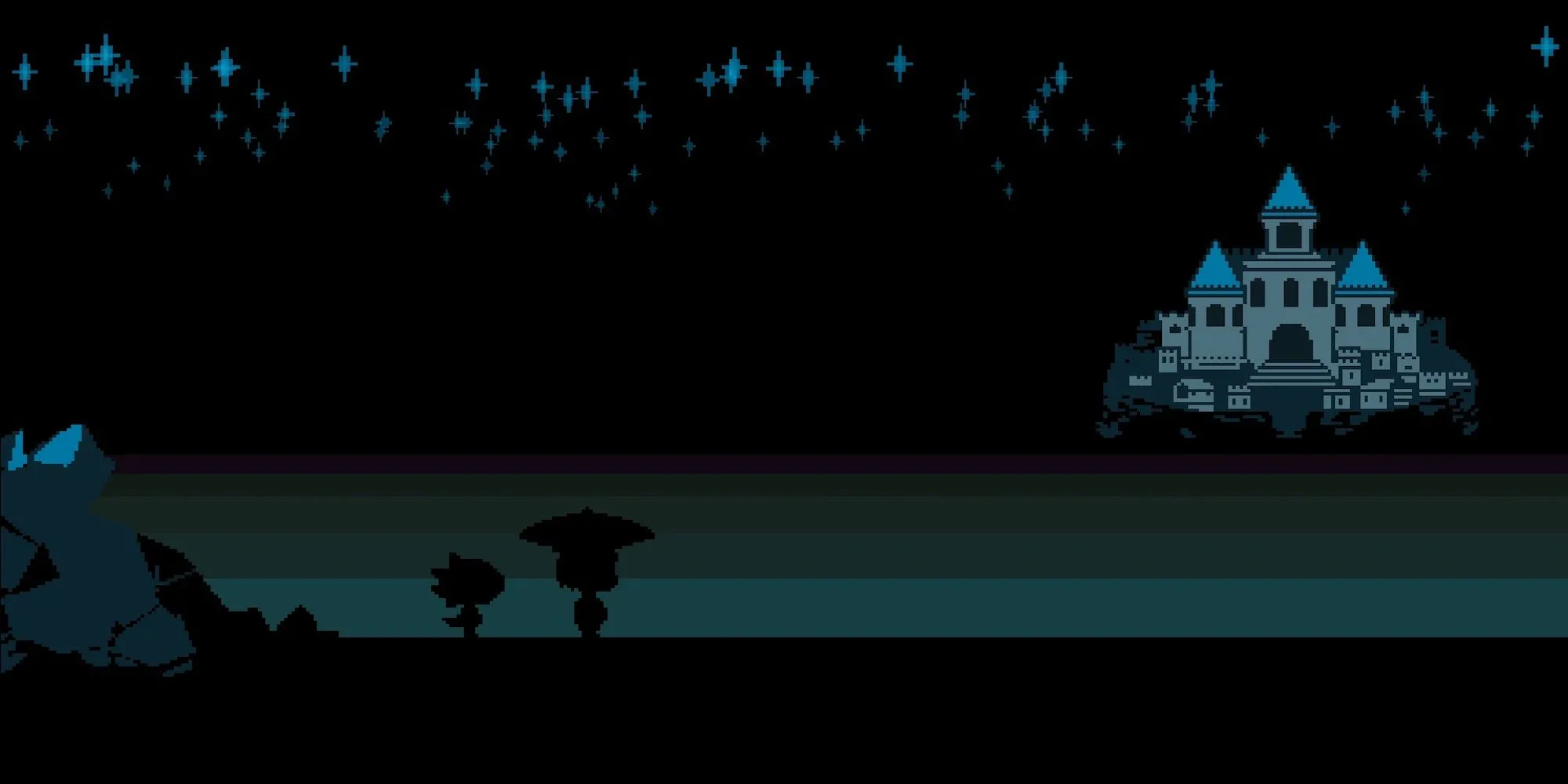 Monster Kid and Frisk in front of the castle (Undertale)