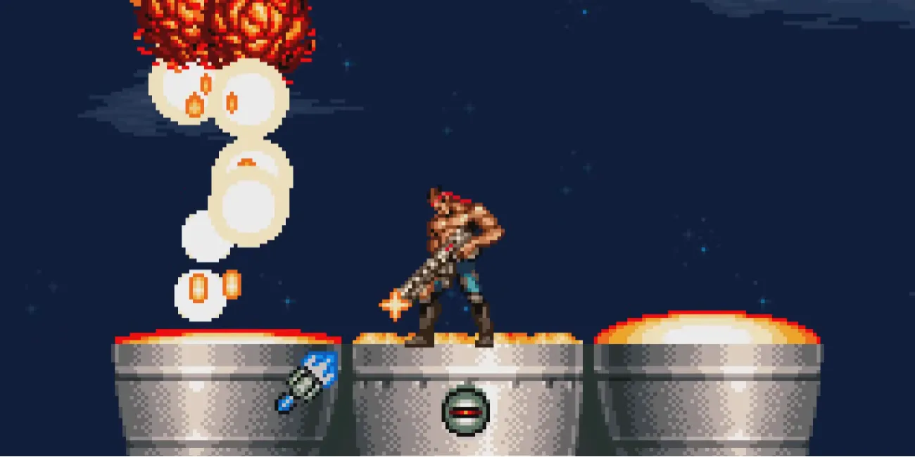 Một cảnh hành động bắn súng điên cuồng trong game Contra 4 trên Nintendo DS