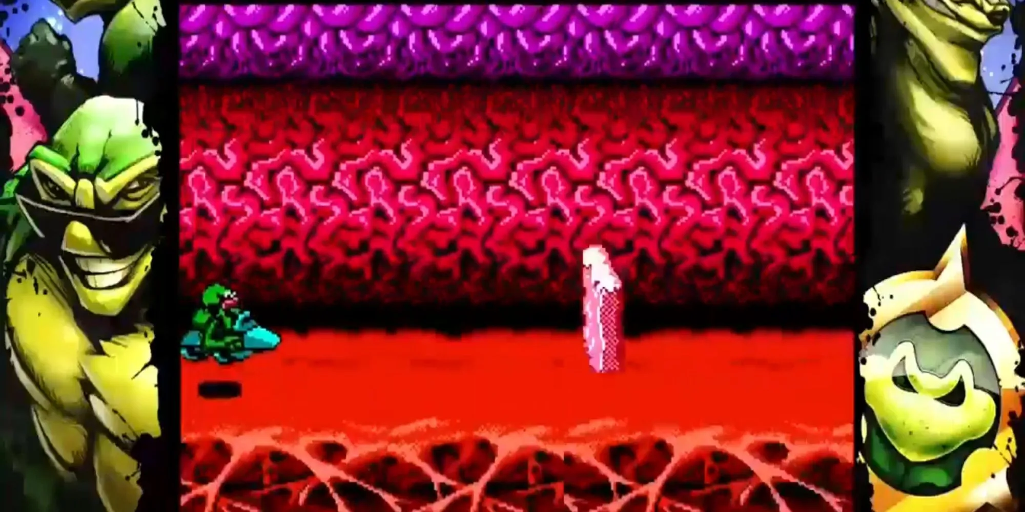 Một cảnh trong màn chơi đường hầm gió nổi tiếng đầy thử thách của game Battletoads phiên bản Rare Replay