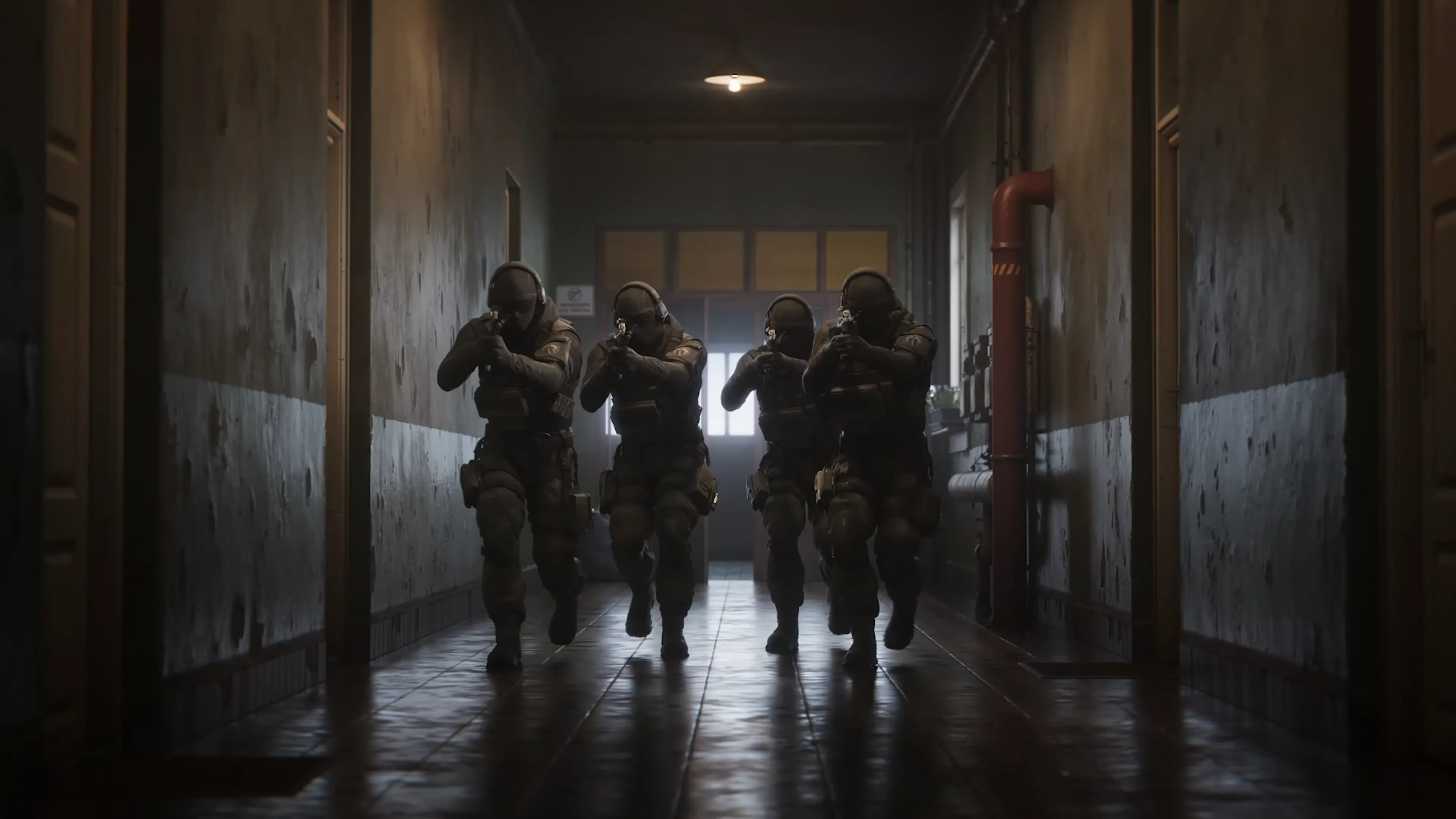 Một cảnh trong trailer điện ảnh Year 10 của Rainbow Six Siege với hiệu ứng cháy nổ ấn tượng