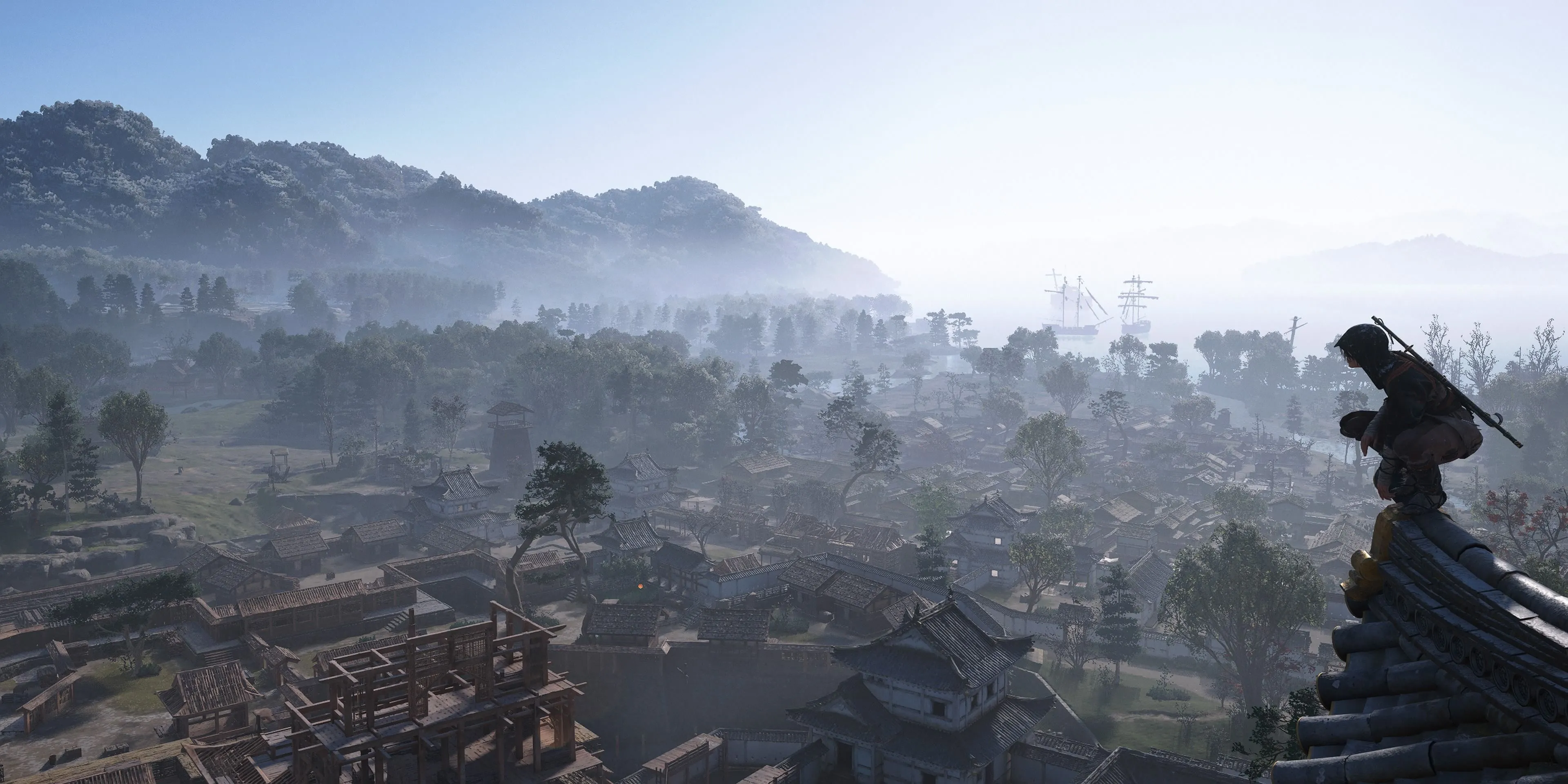 Một điểm quan sát trên nóc lâu đài trong Assassin's Creed Shadows