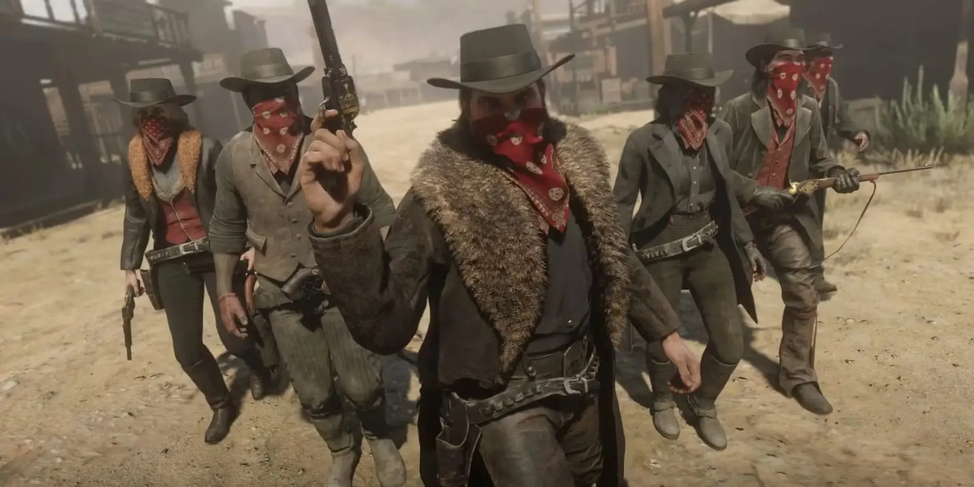 Một nhân vật trong Red Dead Online cưỡi ngựa băng qua vùng đồng cỏ rộng lớn