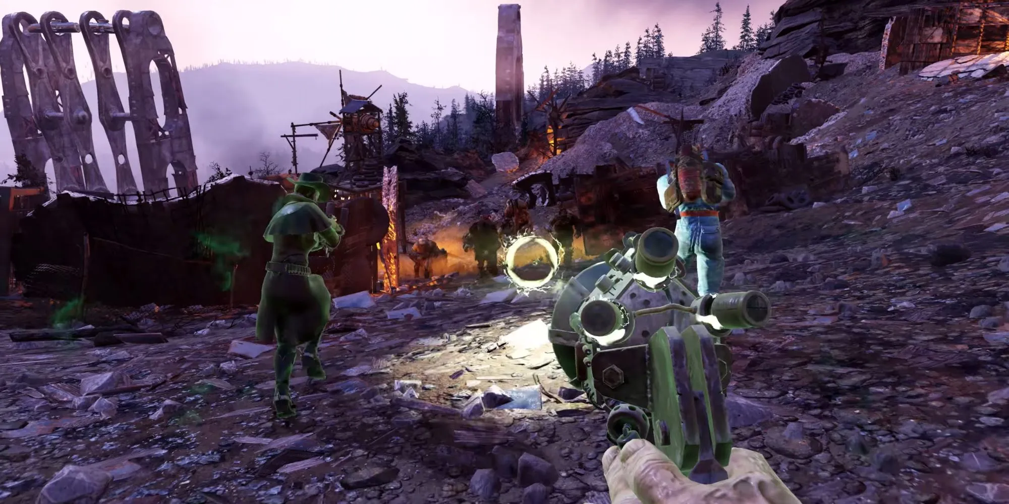 Một nhóm người chơi Ghoul trong Fallout 76 đang chiến đấu và sử dụng các kỹ năng đặc trưng