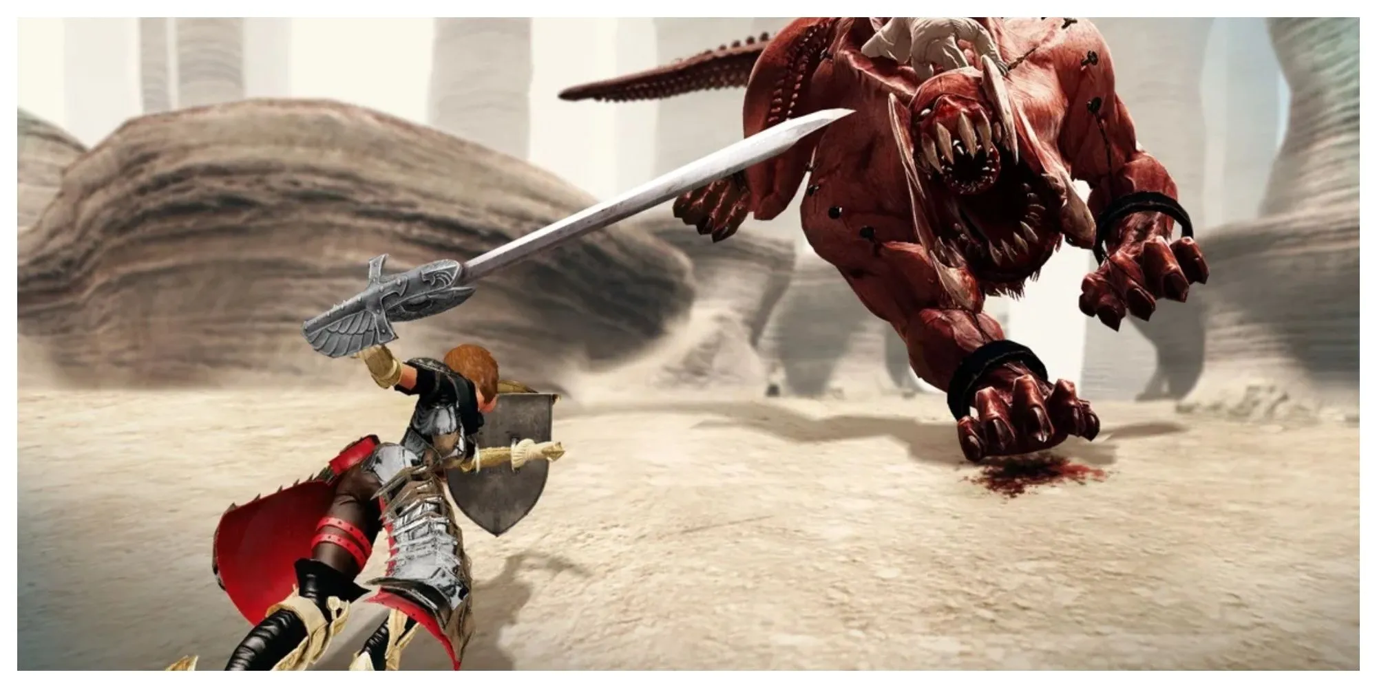 Một nữ chiến binh trong Vindictus đối mặt với quái vật khổng lồ