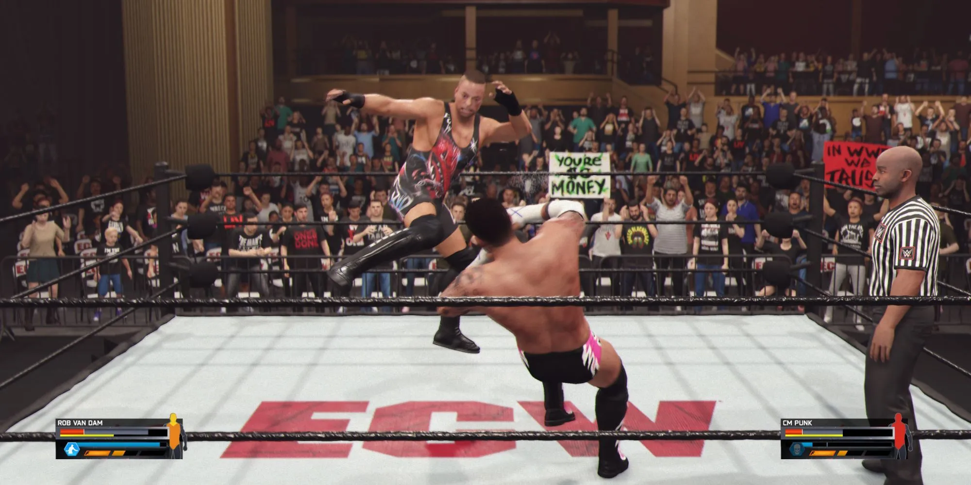 Một pha ra đòn combo kỹ thuật trong game WWE 2K25