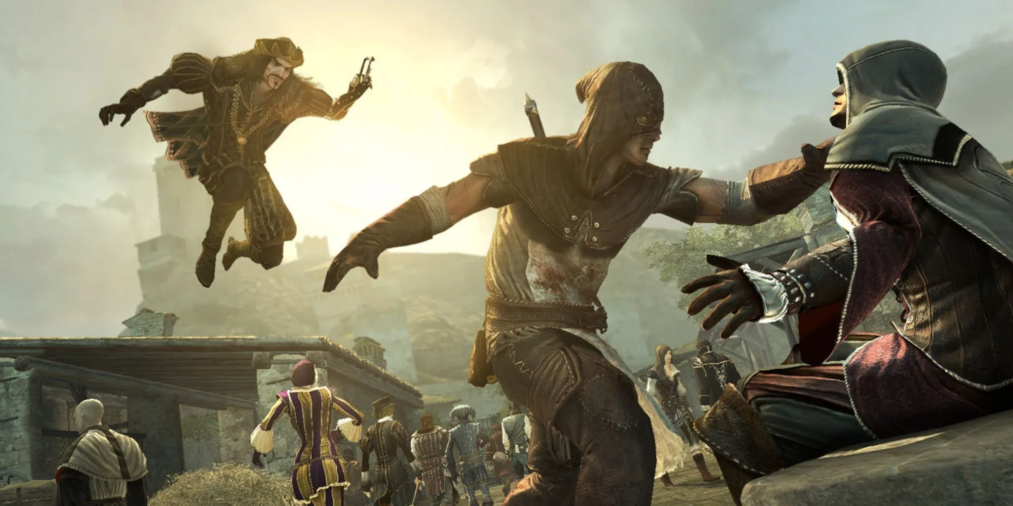 Một sát thủ trong Assassin's Creed Brotherhood ẩn mình chờ thời cơ