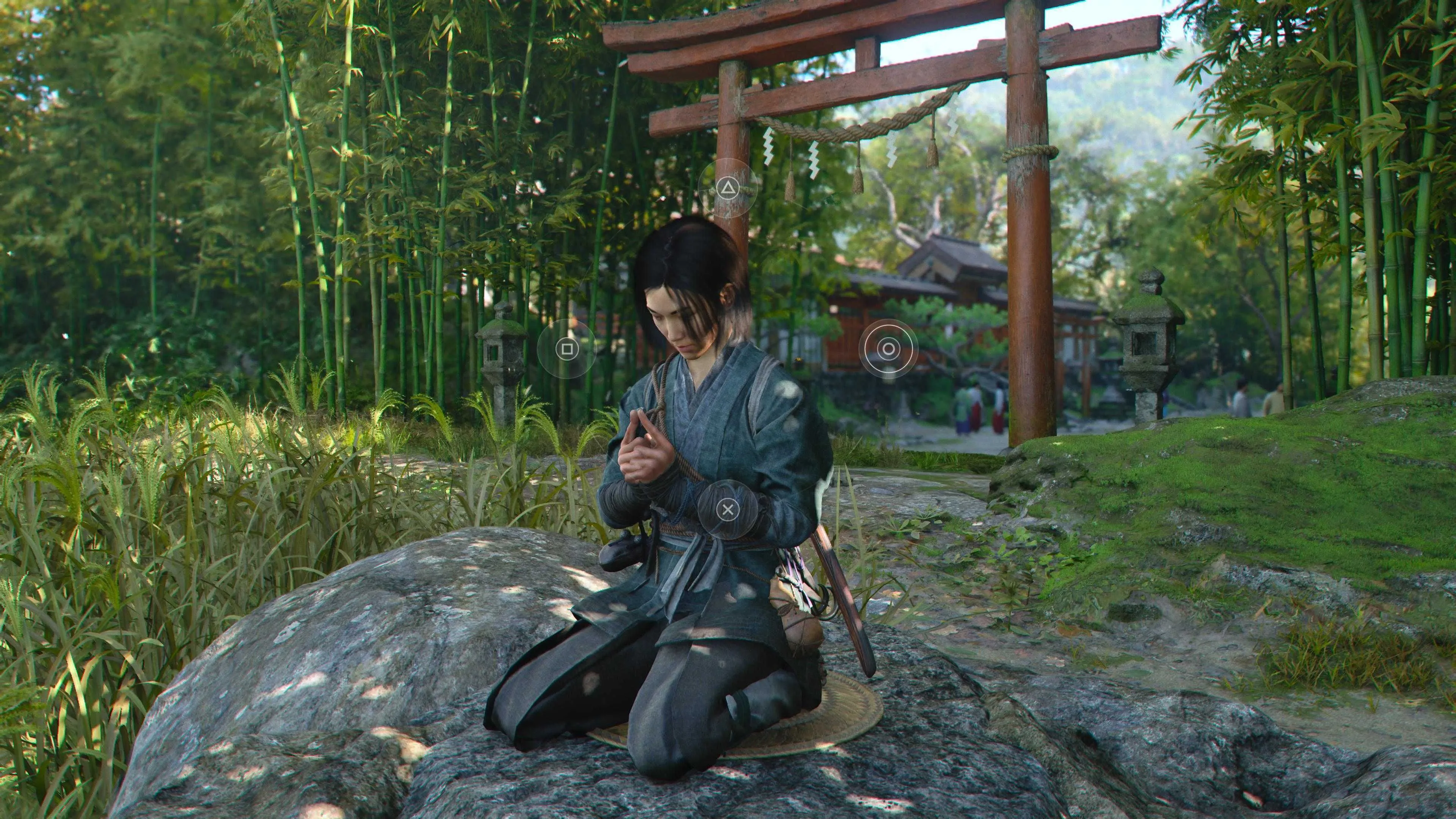 Naoe thực hiện thiền định tại một địa điểm thanh bình trong Assassin's Creed Shadows