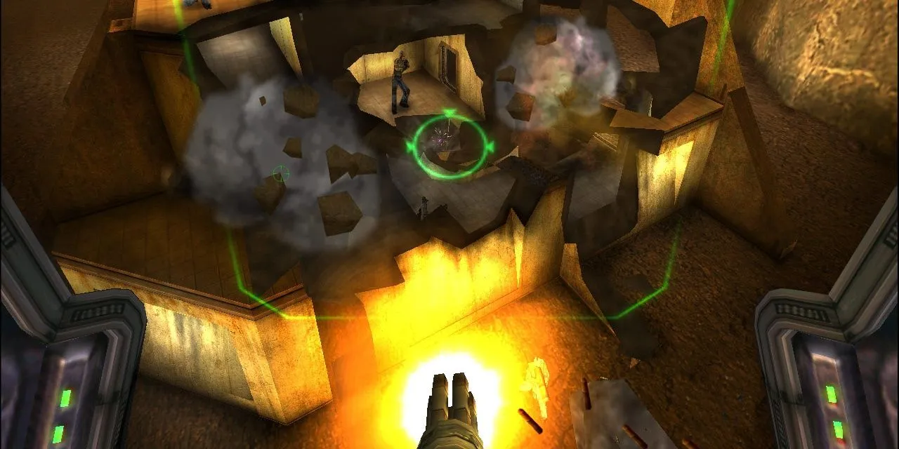 Người chơi dùng súng phá hủy địa hình trong game Red Faction.
