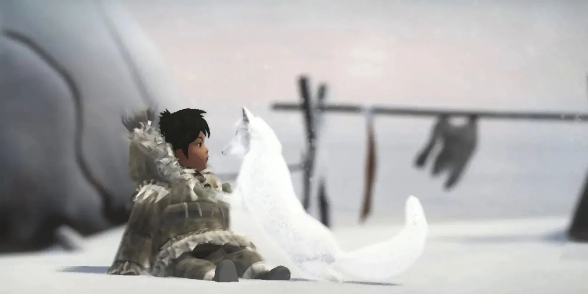 Nhân vật chính Iñupiaq cùng đồng hành là cáo tuyết trong game Never Alone