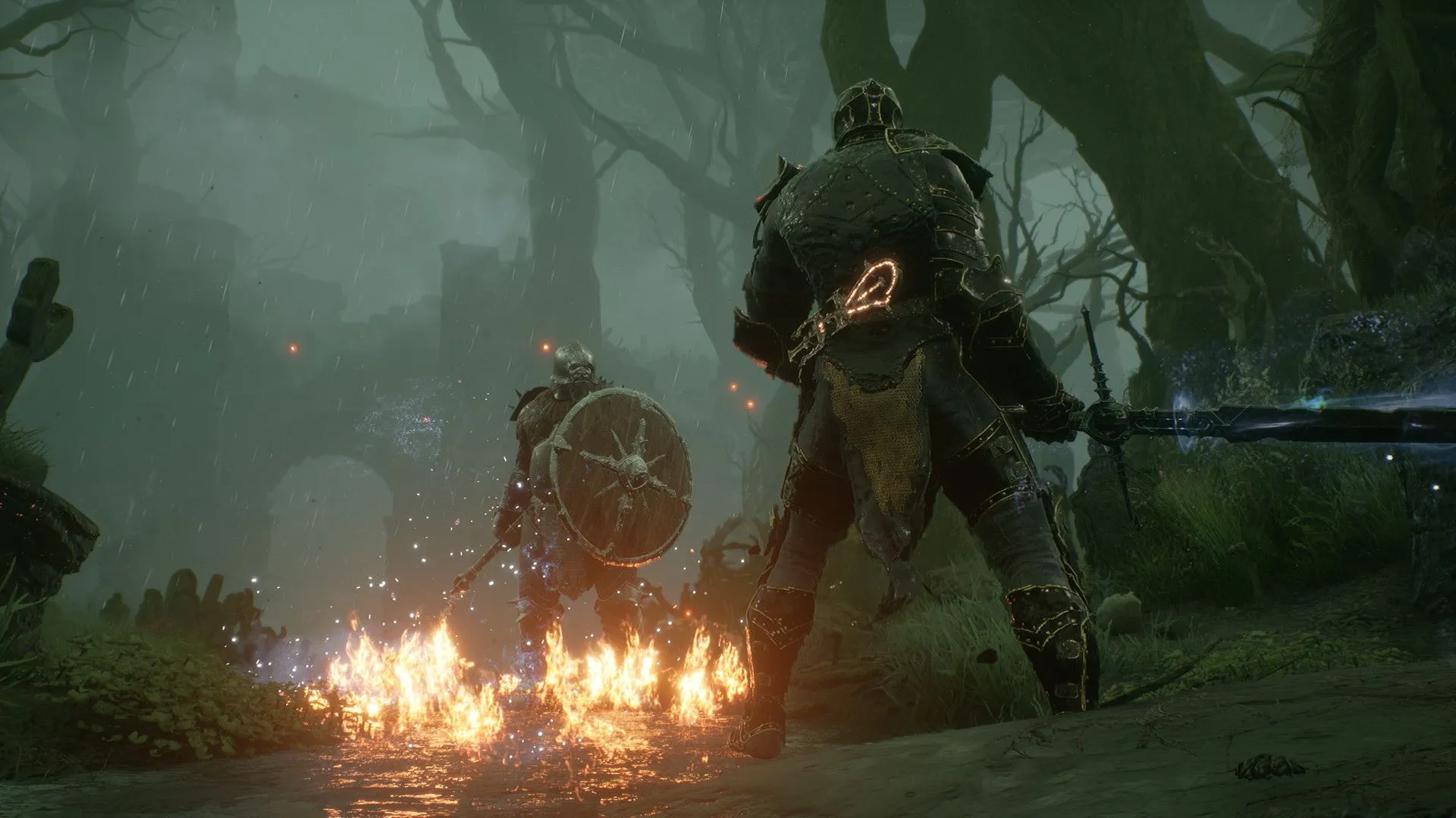 Nhân vật chính trong game Mortal Shell đang chiến đấu với kẻ thù trong bối cảnh u tối, minh họa lối chơi hành động souls-like