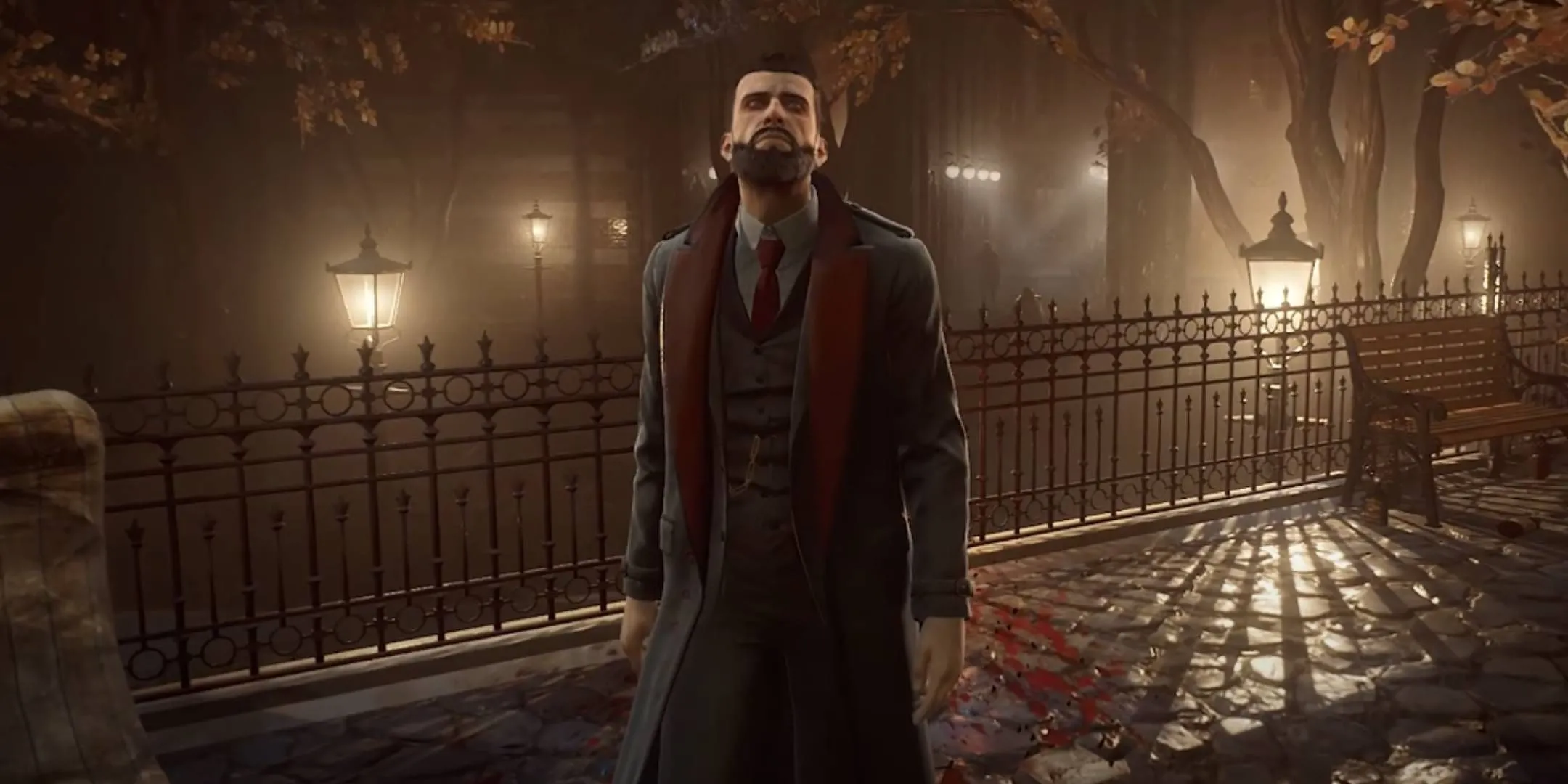 Nhân vật Jonathan Reid đứng ngoài trời trong game Vampyr, một tựa game kinh dị gothic độc đáo