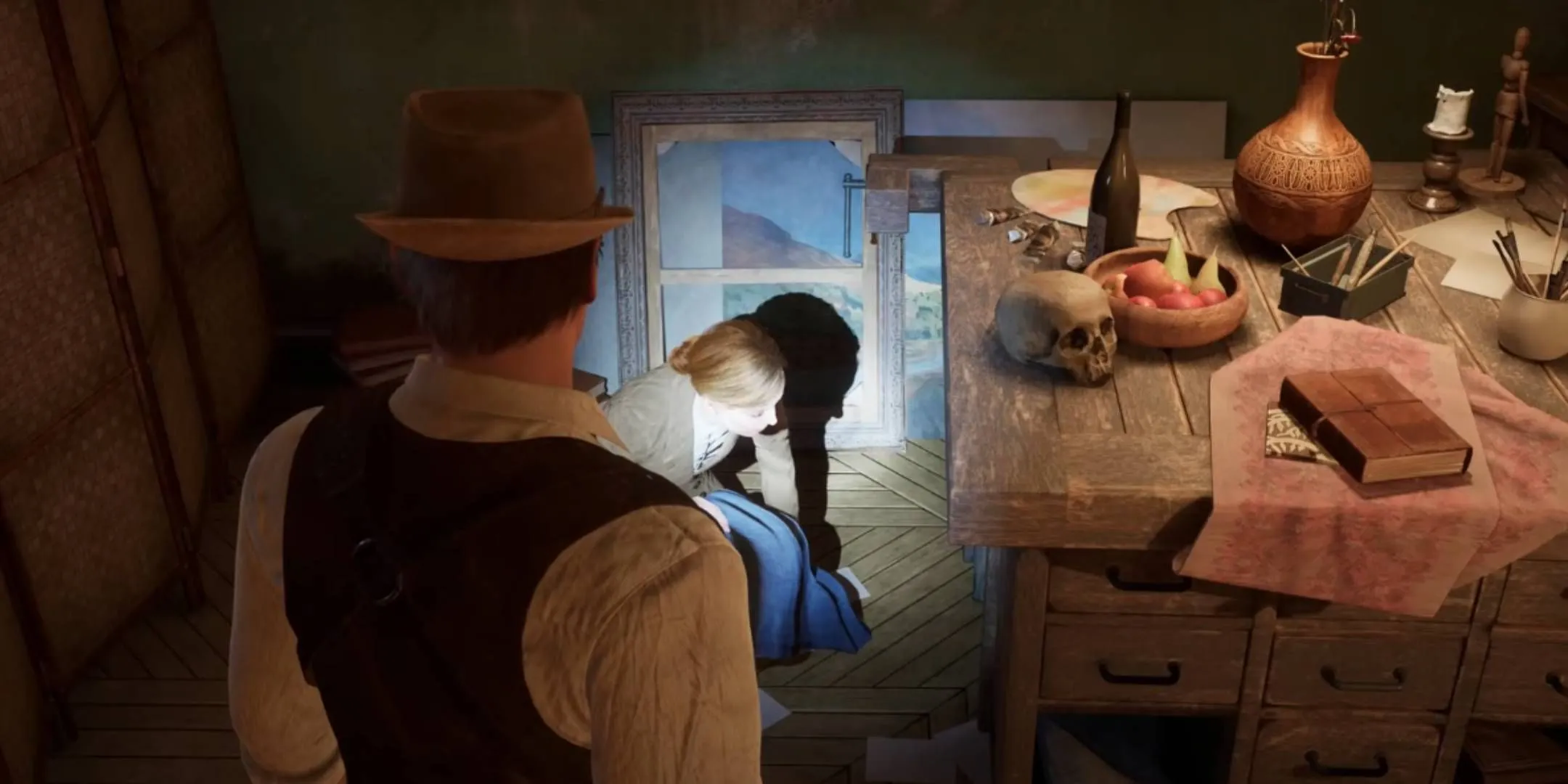 Nhân vật nam đứng trước một người phụ nữ trong game Alone In The Dark phiên bản làm lại