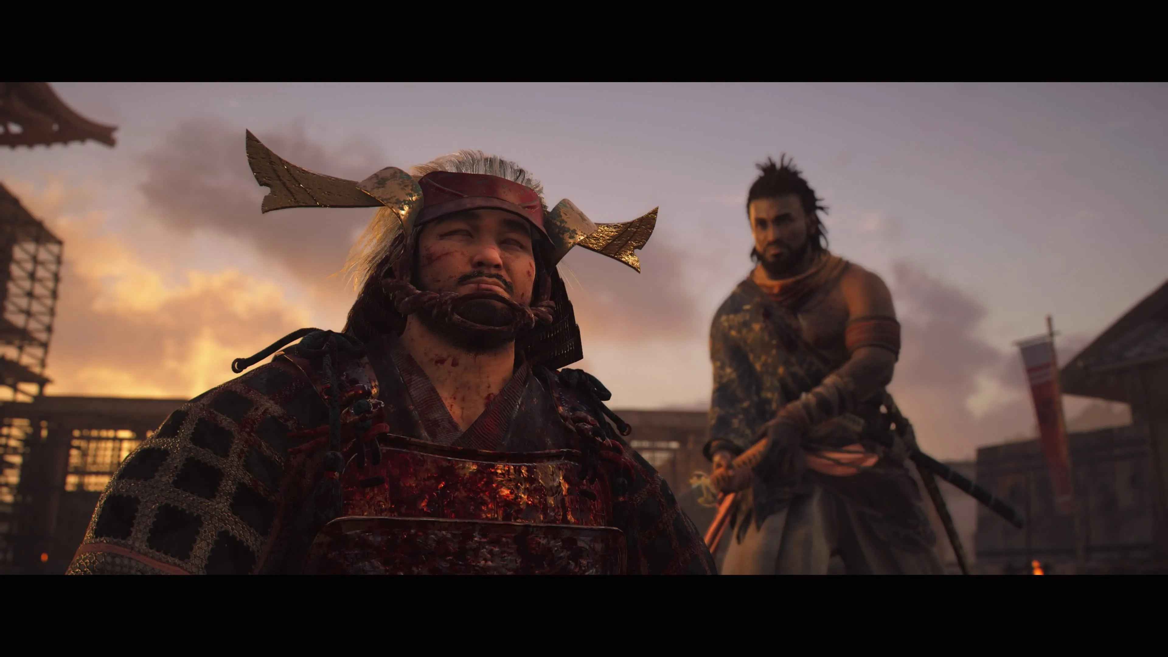 Nhân vật Naoe trong Assassin's Creed Shadows đang thực hiện động tác parkour trên mái nhà với cảnh vật Nhật Bản cổ xưa