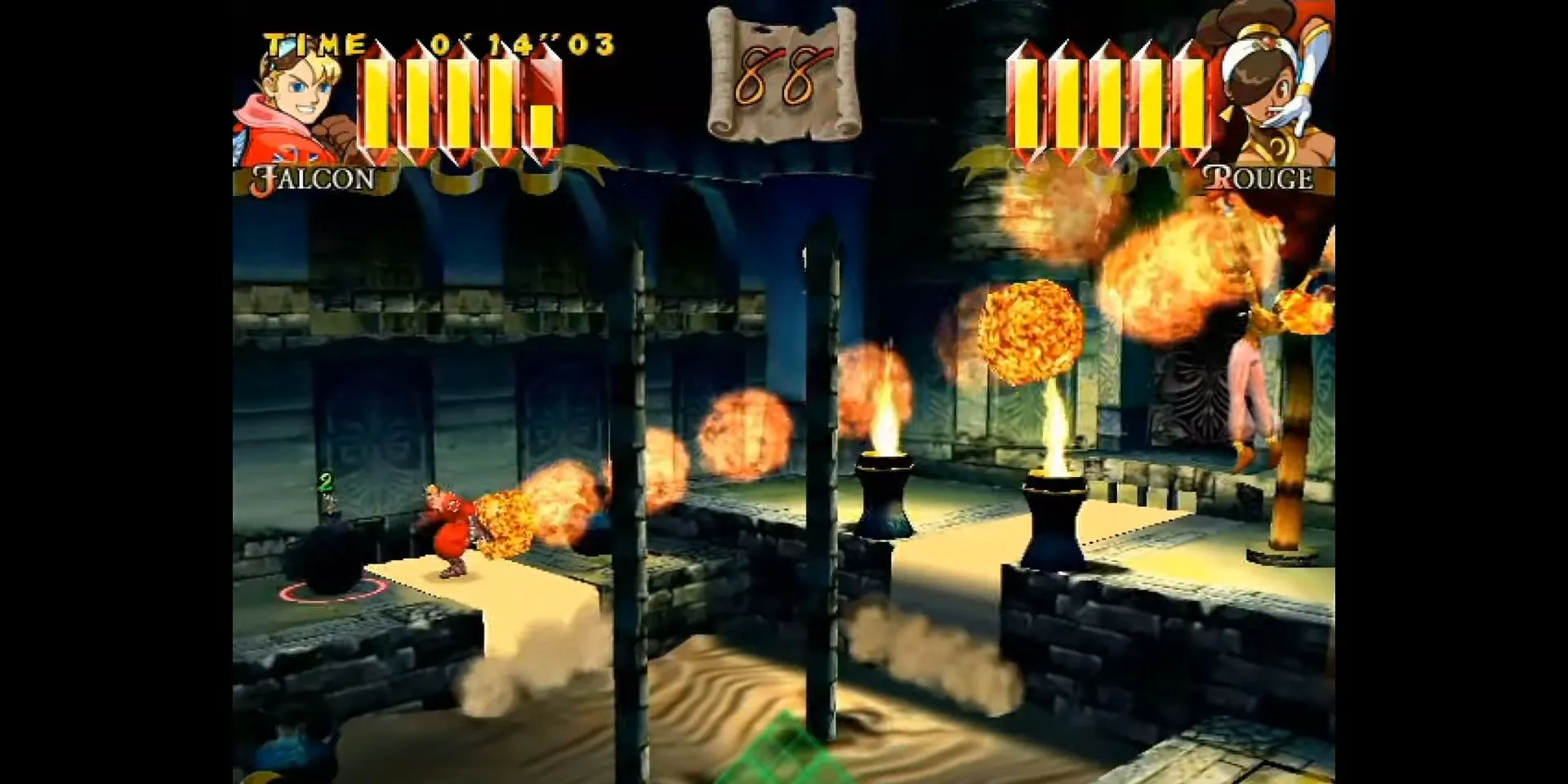 Nhân vật Rouge biến hình tung chiêu lửa mạnh mẽ trong game đối kháng Power Stone