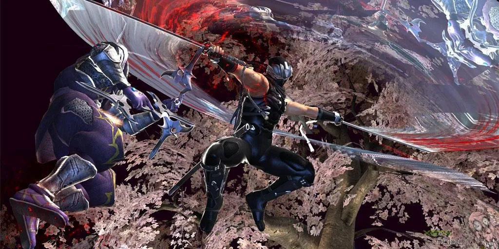 Nhân vật Ryu Hayabusa trong Ninja Gaiden 2 đang chiến đấu quyết liệt