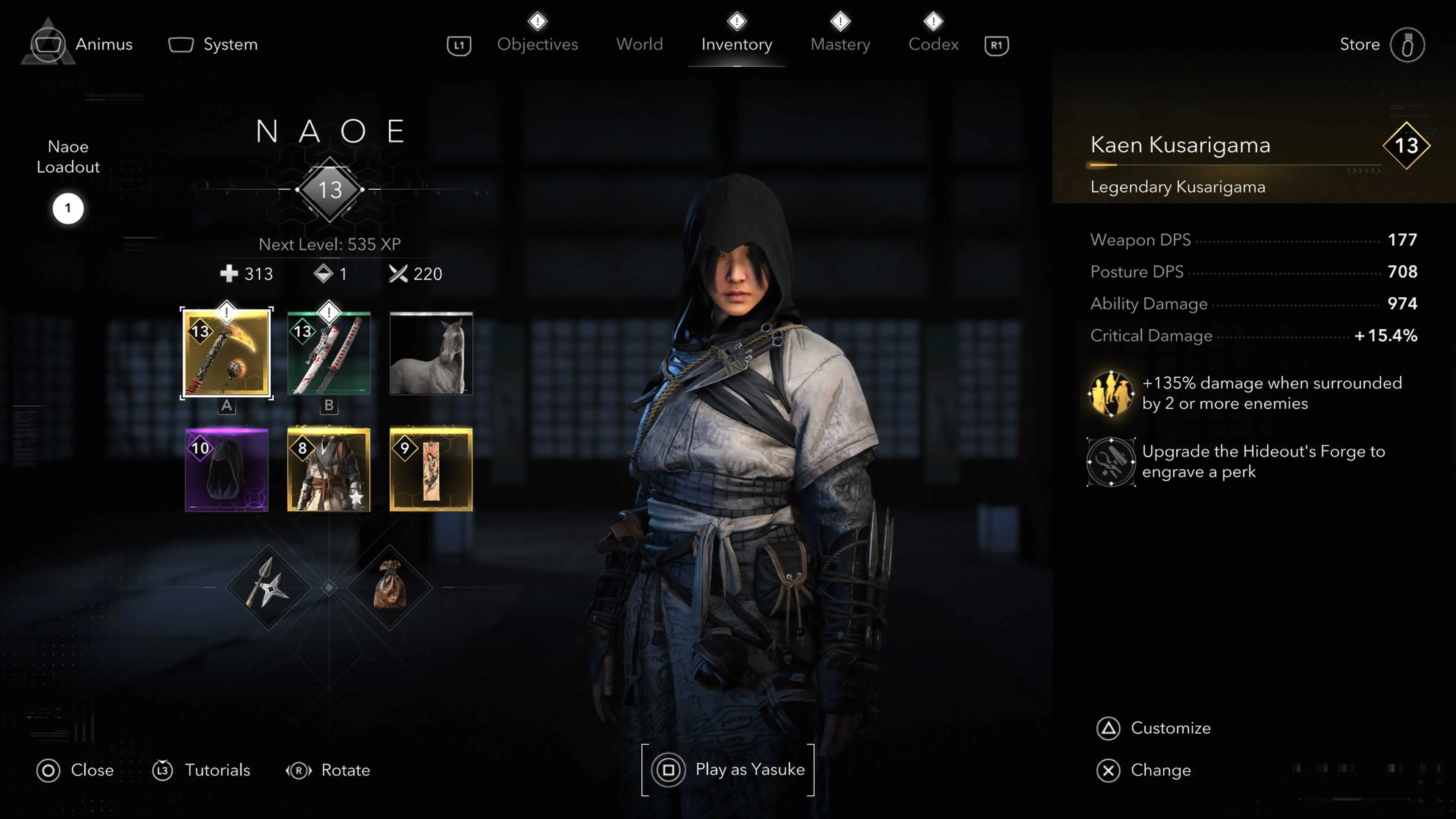 Nhân vật sử dụng Kusarigama trong Assassin's Creed Shadows để tấn công kẻ địch từ xa