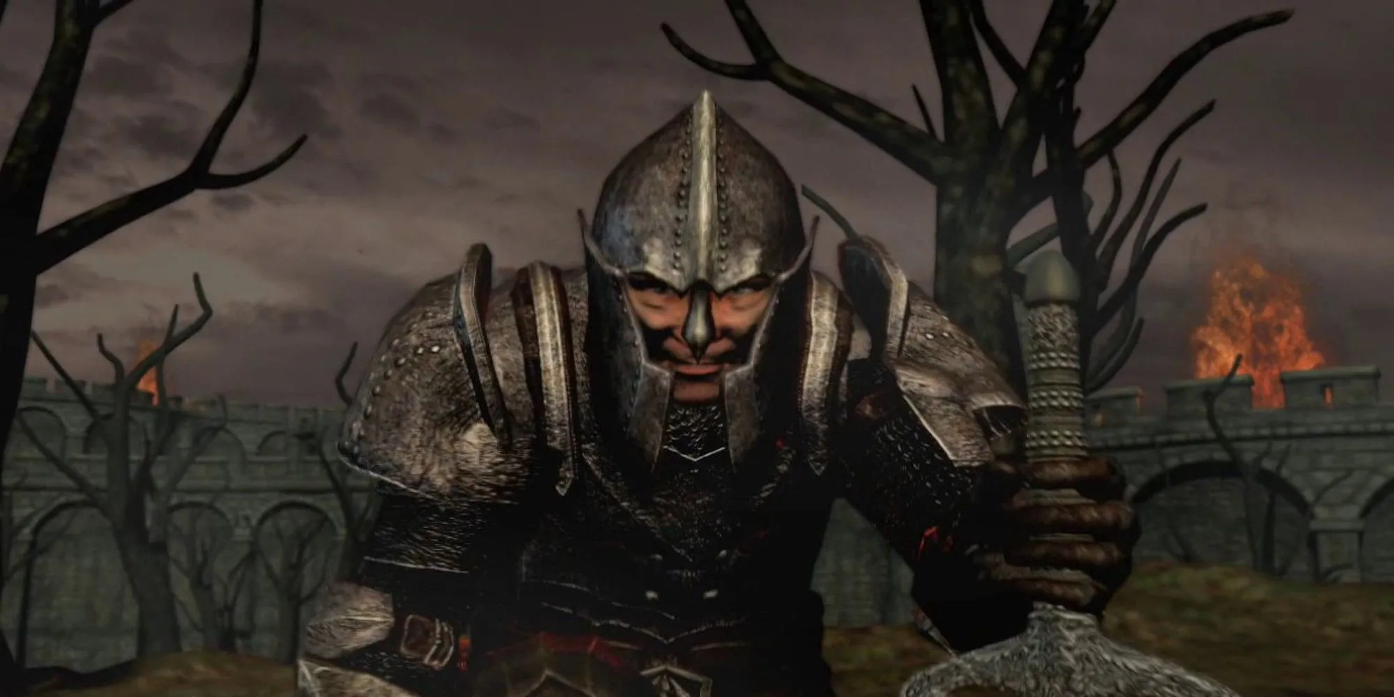 Nhân vật trong The Elder Scrolls IV: Oblivion nhìn thẳng vào màn hình, thể hiện sự chờ đợi thông tin về bản làm lại.