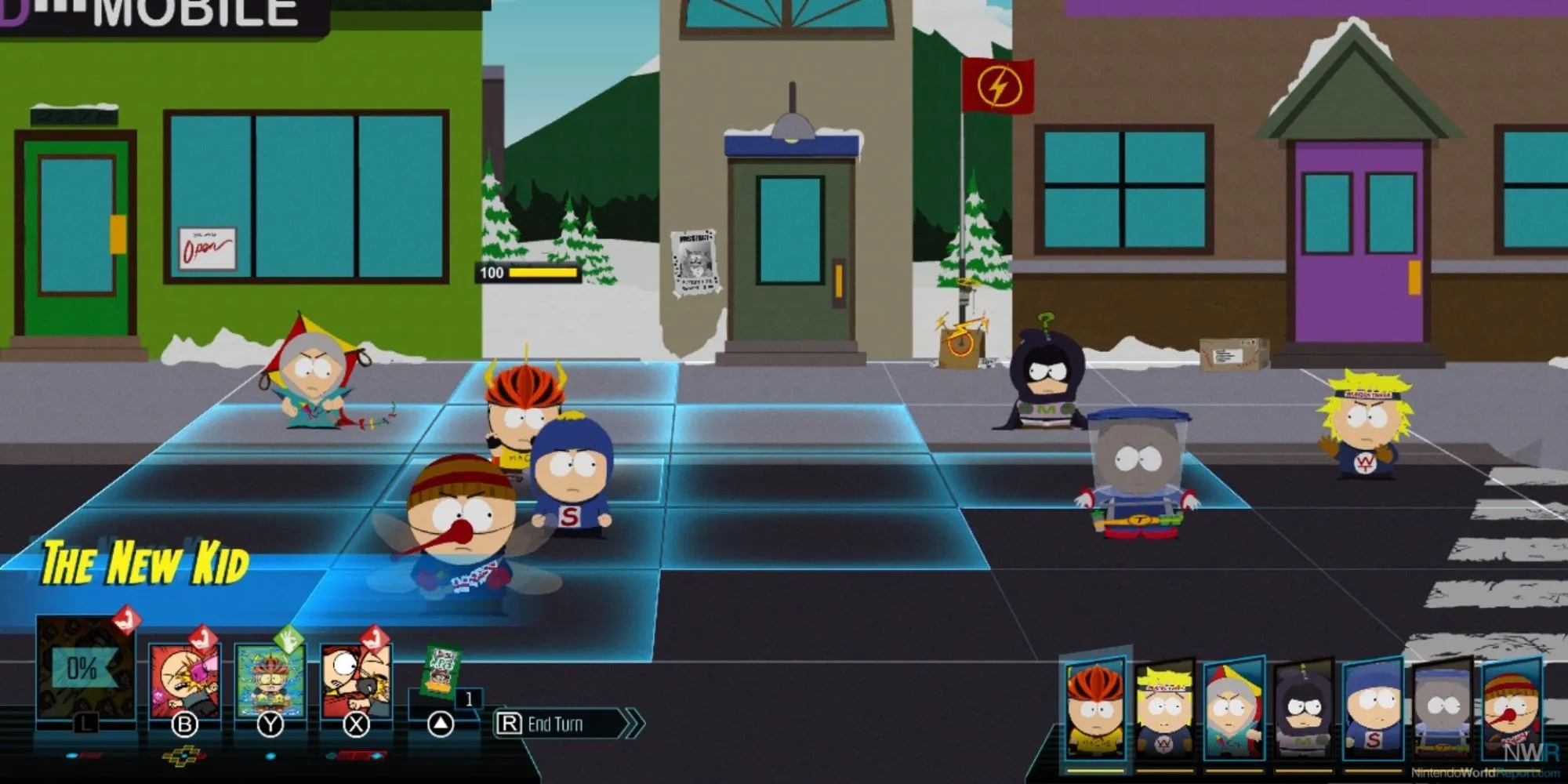 Nhân vật trong trang phục siêu anh hùng trong màn chiến đấu theo lượt của South Park: The Fractured But Whole