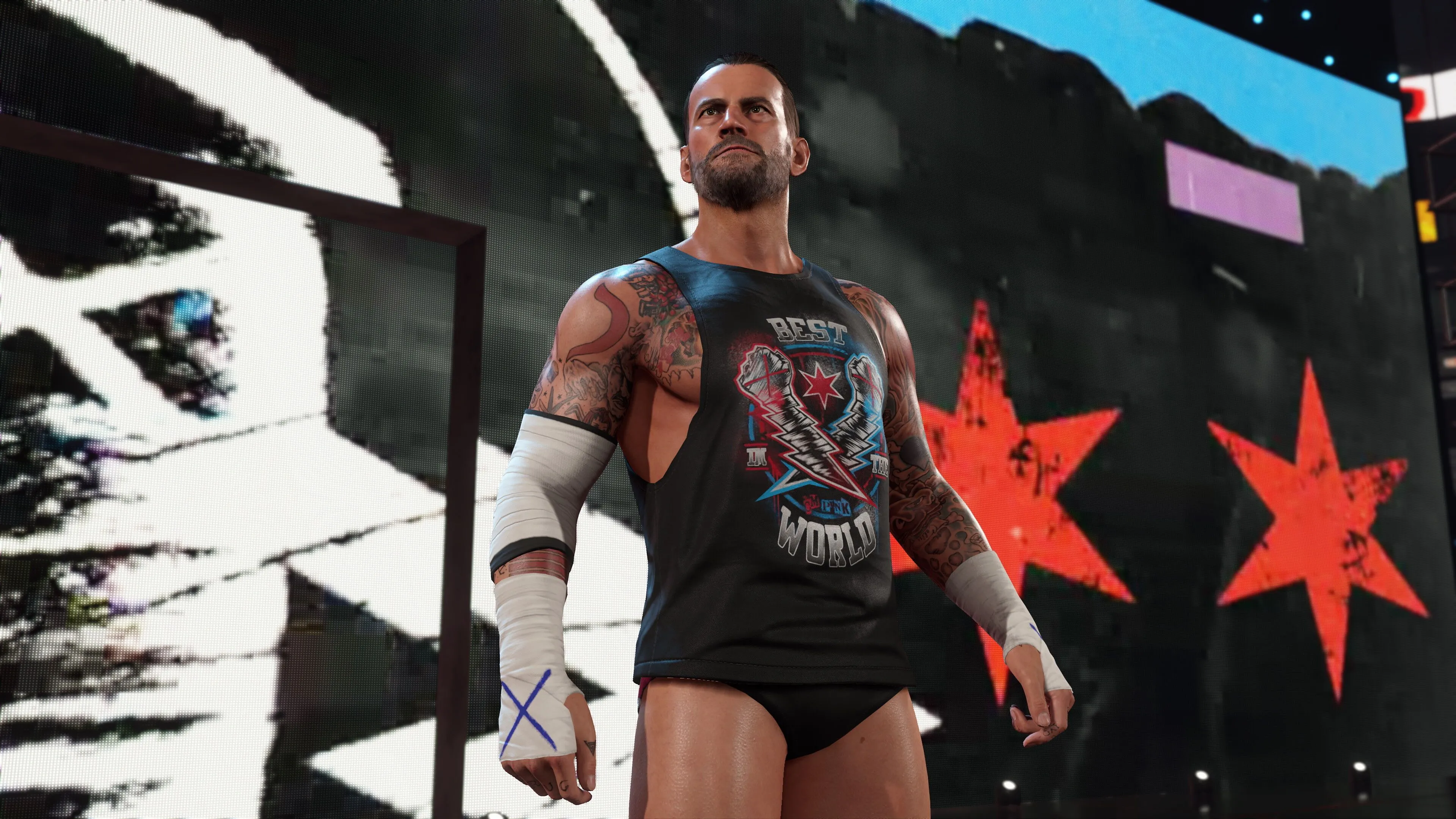 Pha hành động trong một trận đấu của WWE 2K25