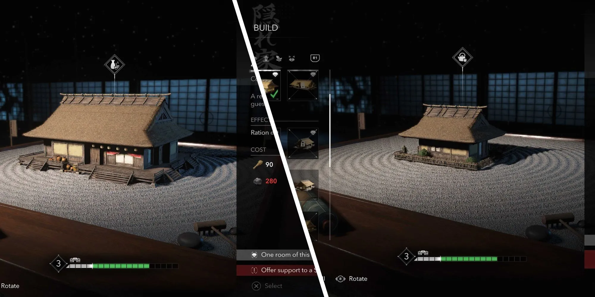 Phòng trà và Zashiki trong Assassin's Creed Shadows, các công trình giúp tăng hiệu quả của vật phẩm hồi máu