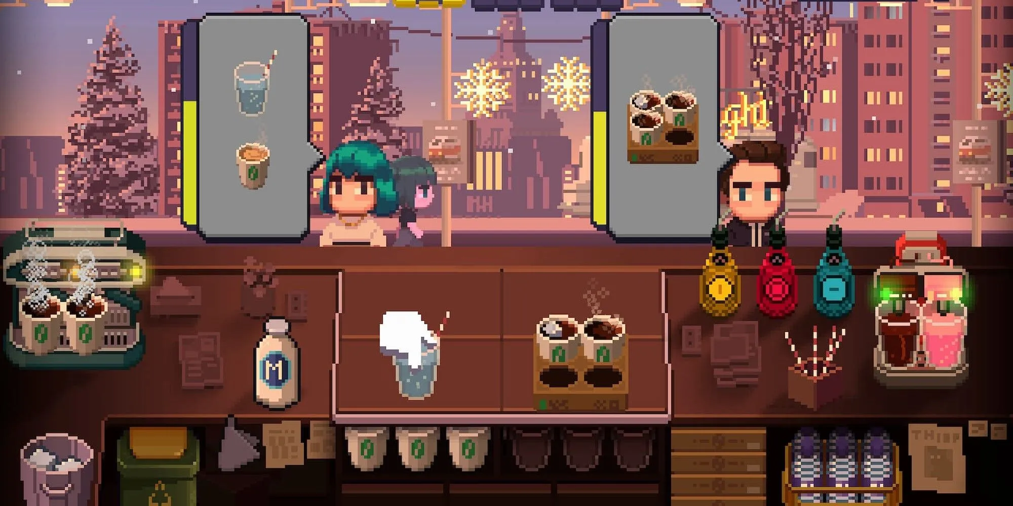 Phục vụ cà phê trong Pixel Cafe