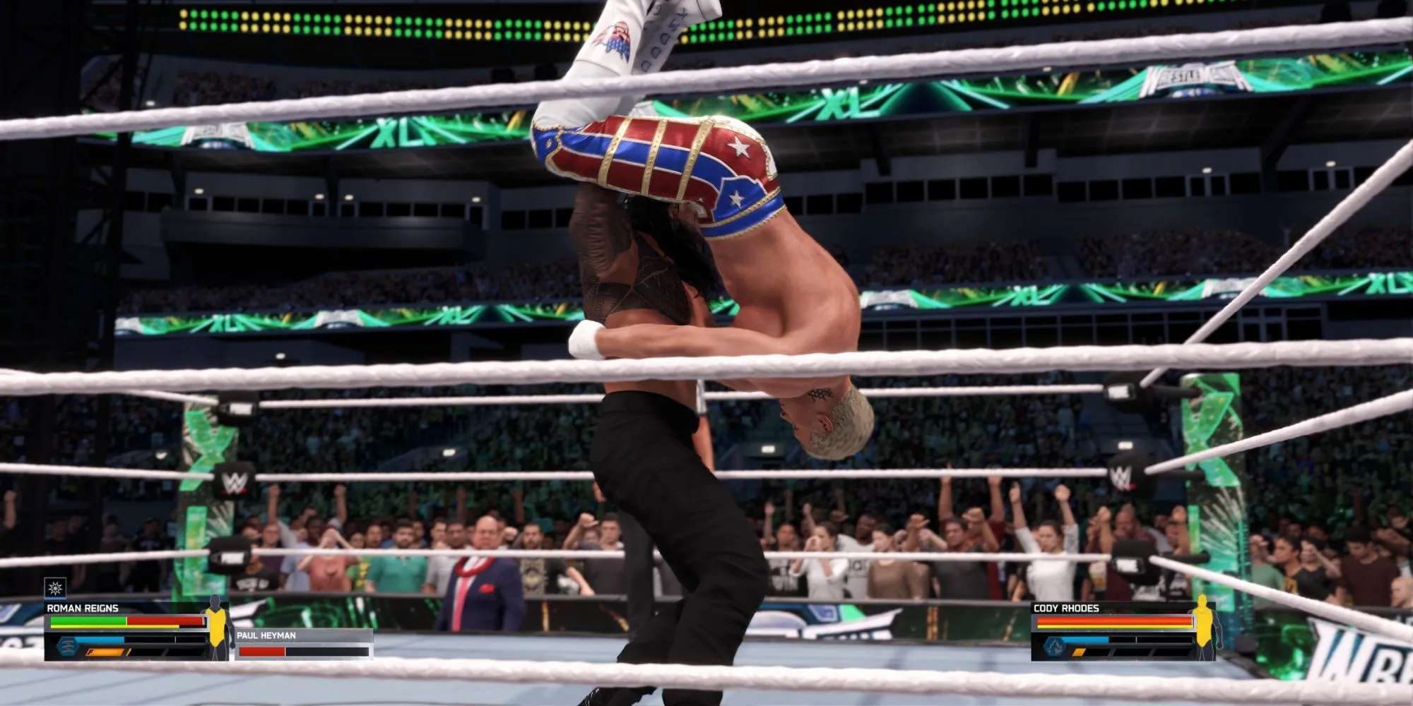 Roman Reigns đối đầu Cody Rhodes trong một trận đấu WWE 2K25