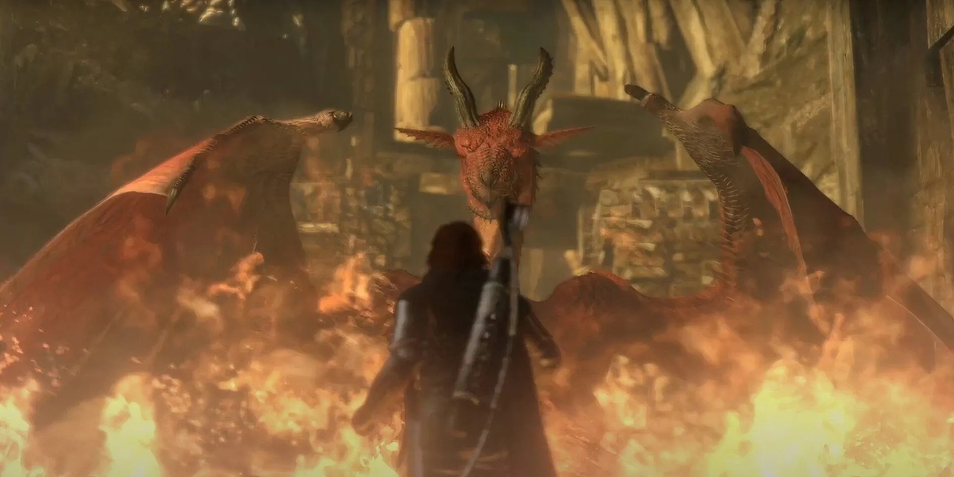 Rồng trong Dragon's Dogma đang phun lửa vào người chơi