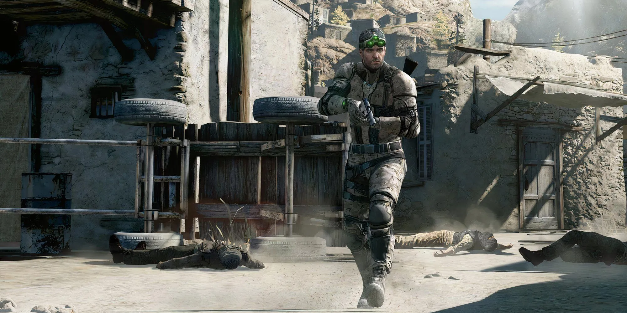 Sam Fisher hành động lén lút trong Splinter Cell Blacklist, minh họa lối chơi điệp viên có thể được mở rộng trong môi trường thế giới mở.