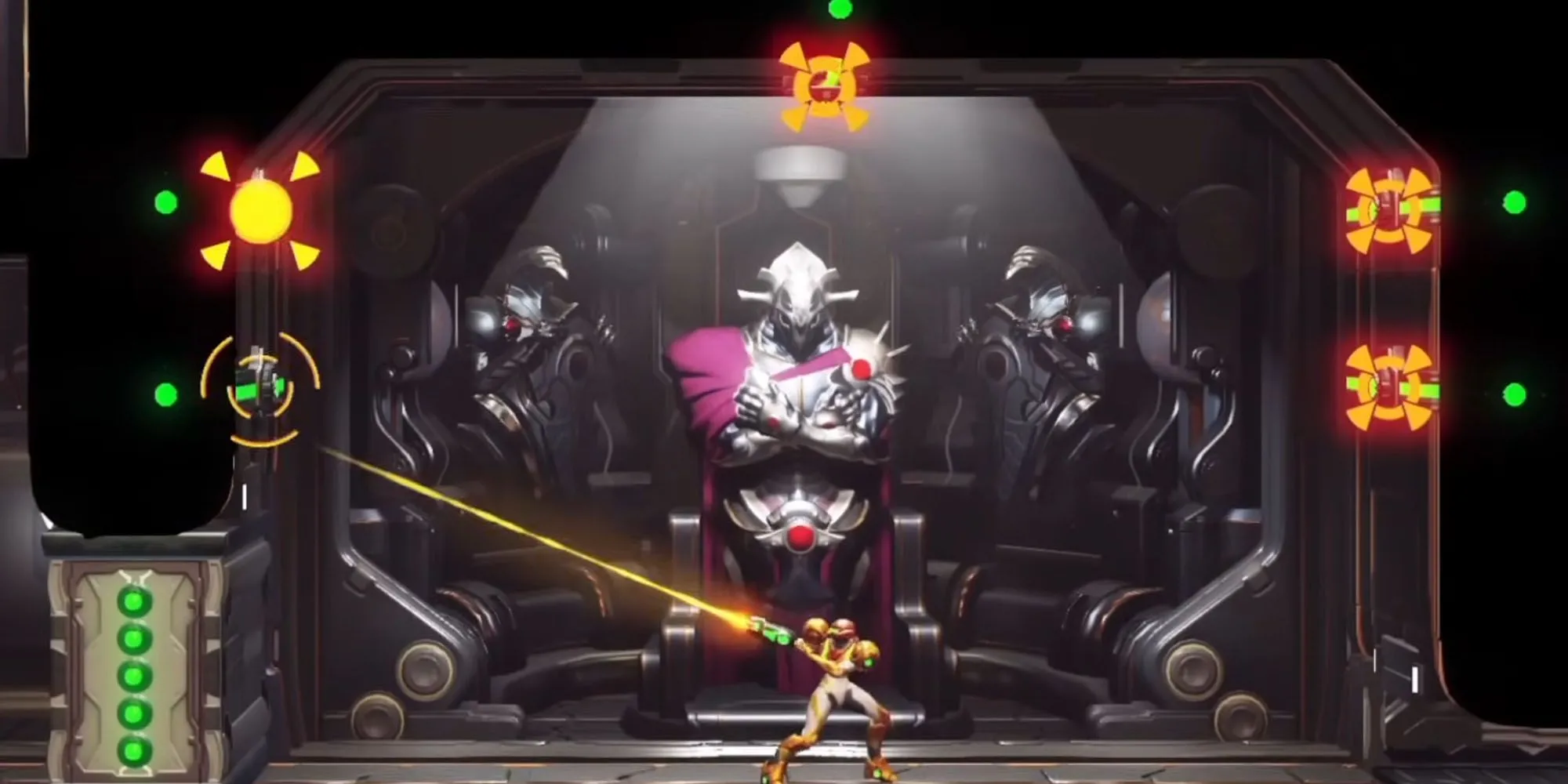 Samus Aran khai hỏa Storm Missile trong Metroid Dread, khóa nhiều mục tiêu cùng lúc