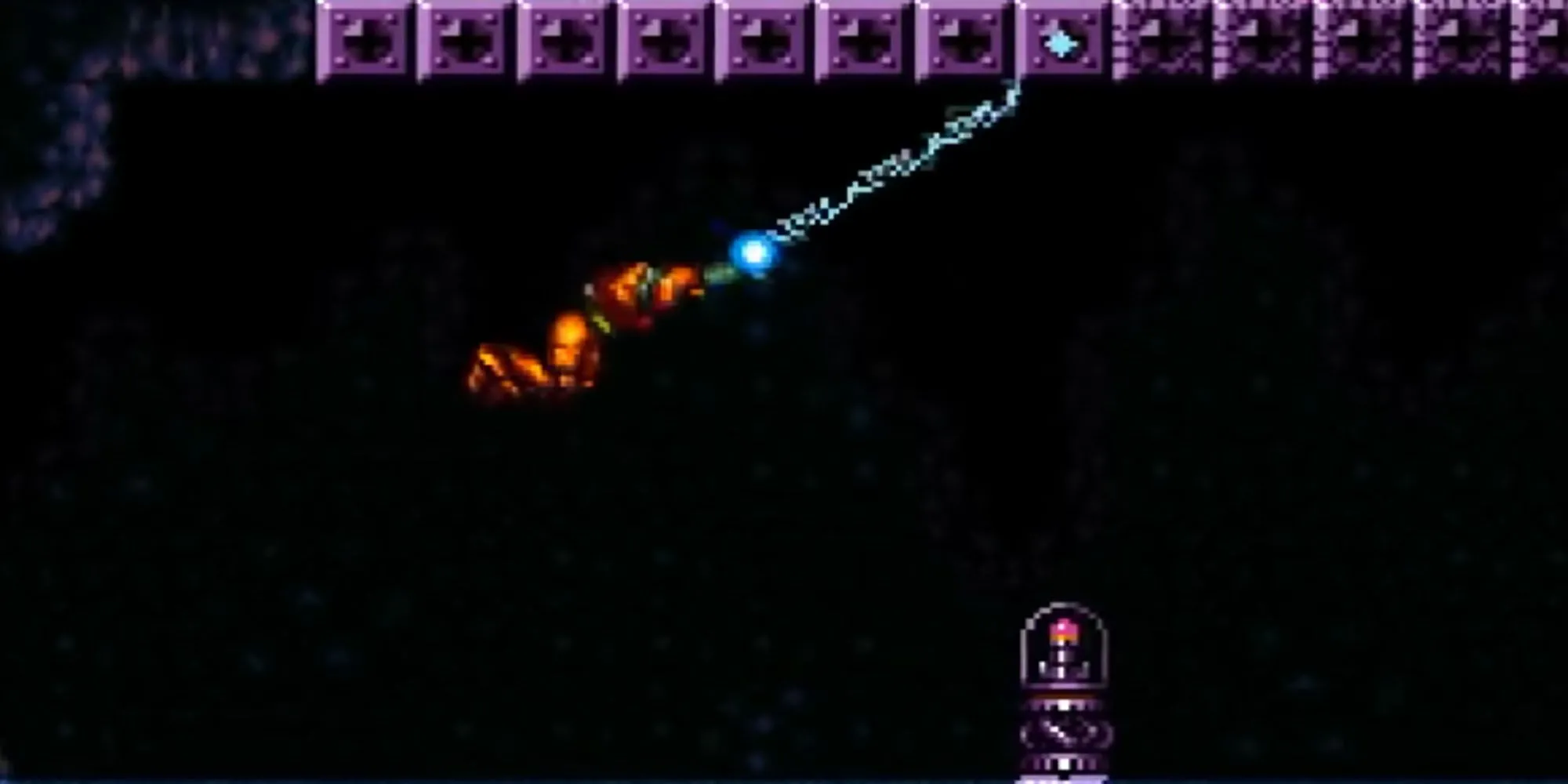 Samus sử dụng Grapple Beam trong Super Metroid để đu qua các khu vực