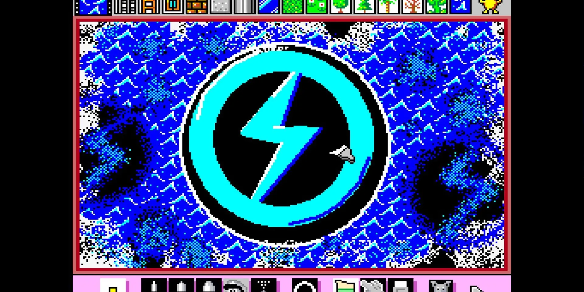 Screenshot game Mario Paint trên SNES với công cụ vẽ và thiết kế