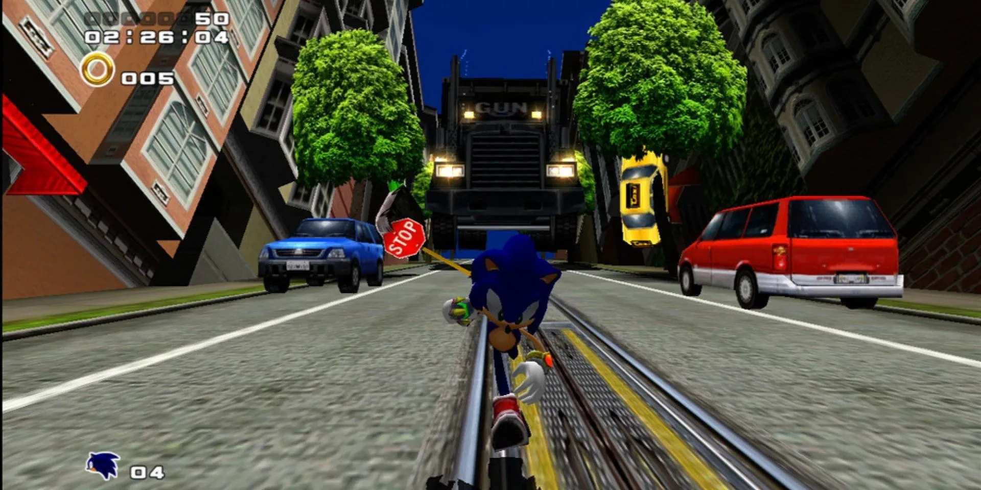 Sonic chạy trốn chiếc xe tải trong Sonic Adventure 2