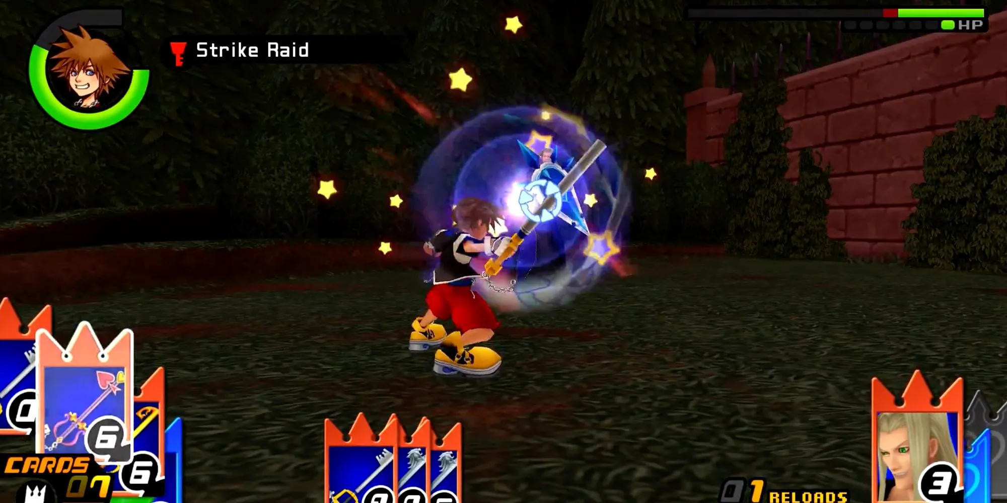 Sora đối đầu Vexen sử dụng hệ thống chiến đấu thẻ bài độc đáo trong Kingdom Hearts Re Chain of Memories PS2