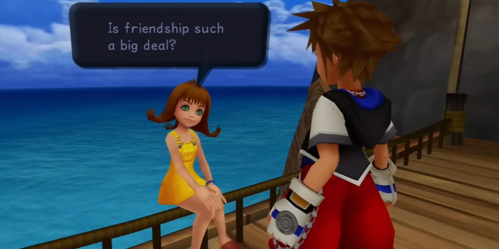 Sora, Riku và Kairi trên bãi biển Destiny Islands trong Kingdom Hearts, biểu tượng của tình bạn và những chuyến phiêu lưu sắp tới