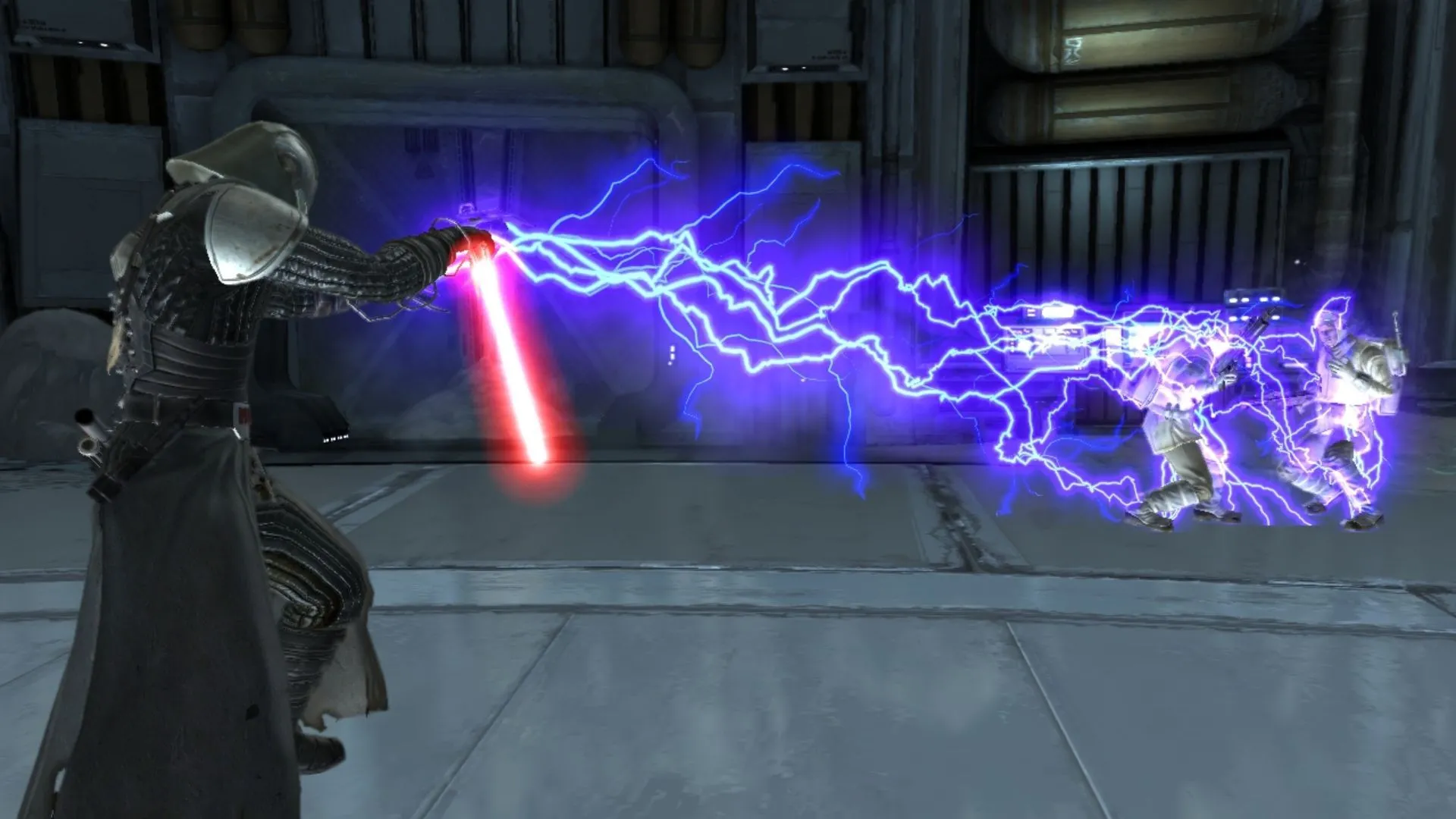 Starkiller sử dụng thần lực sấm sét trong game Star Wars The Force Unleashed trên PS2