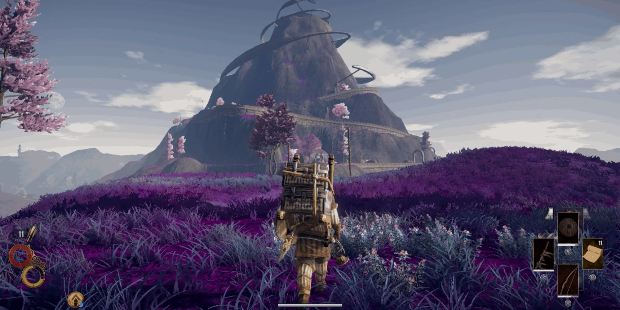 Thảm cỏ tím huyền ảo trong thế giới game Outward