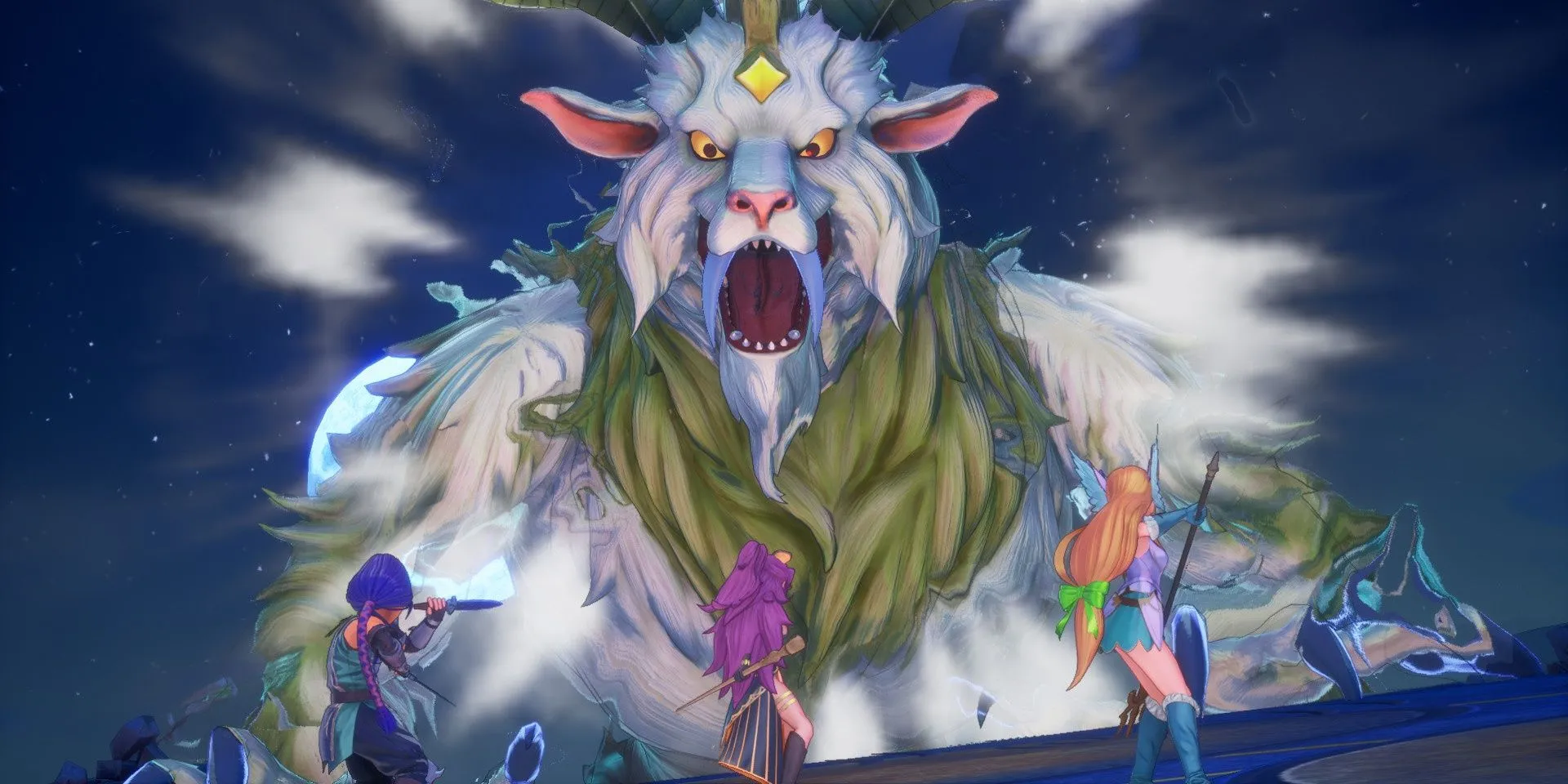 The party faces a monster in Trials of Mana (2020)